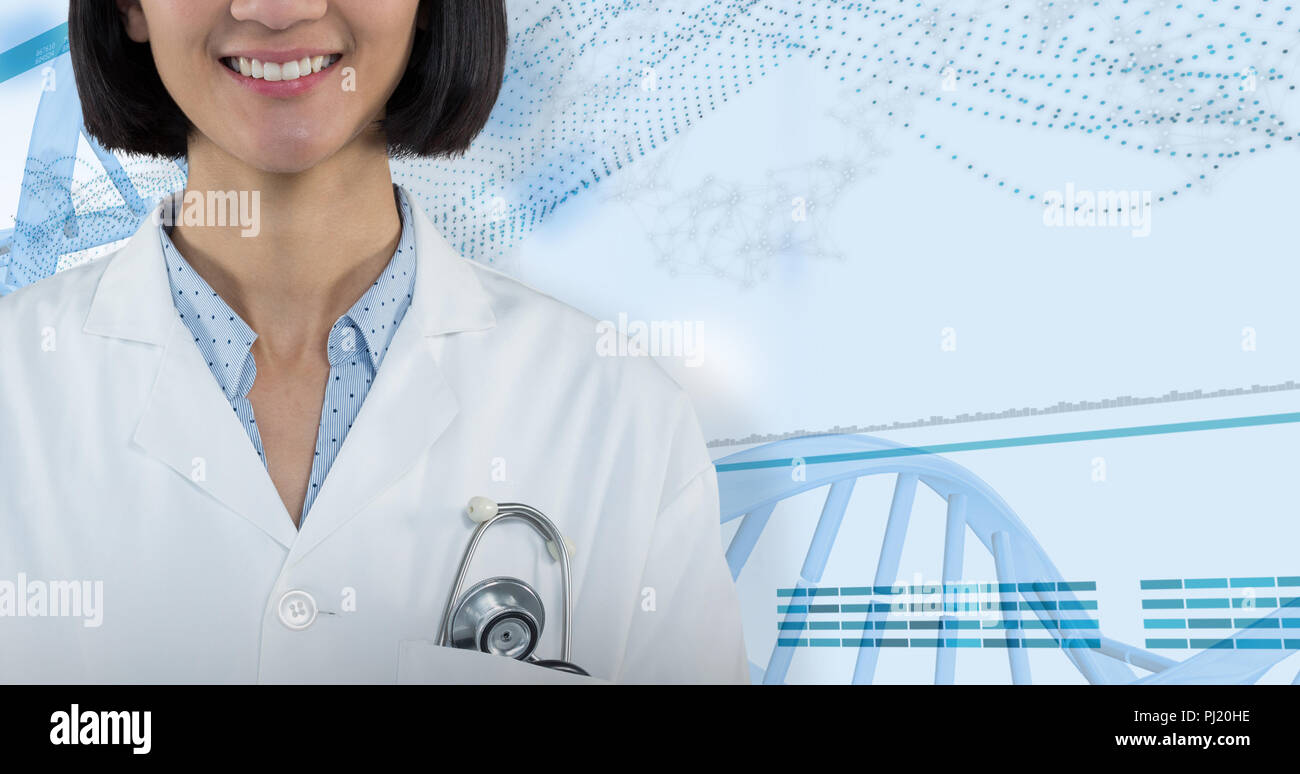 Image composite de doctor standing against gray background Banque D'Images
