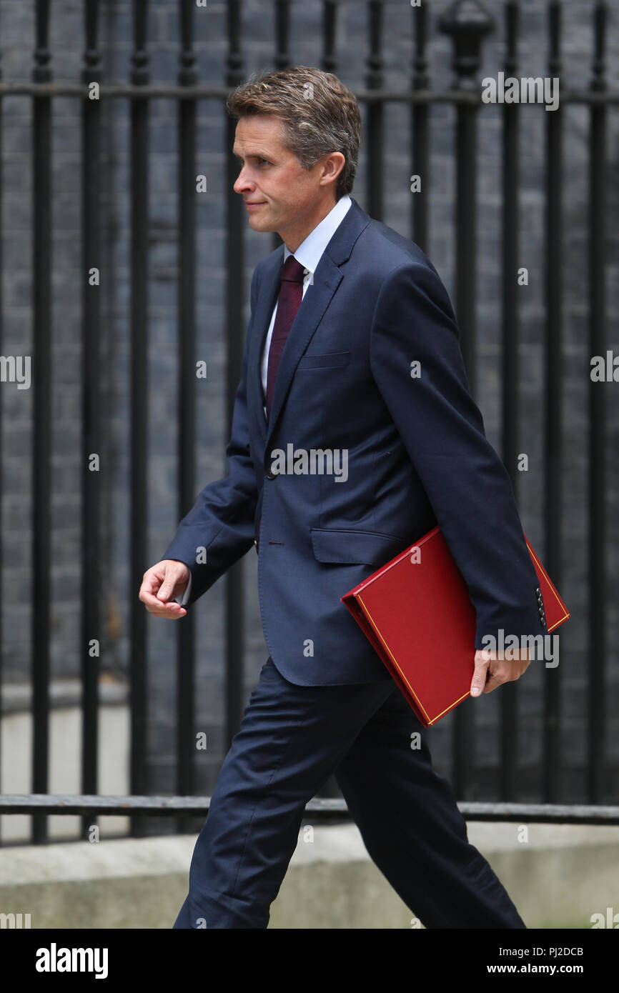 Londres, Royaume-Uni, 4 septembre 2018. Gavin Williamson, député du CBE, secrétaire d'État à la Défense, assiste à une réunion du Cabinet au 10 Downing Street, à Londres Banque D'Images