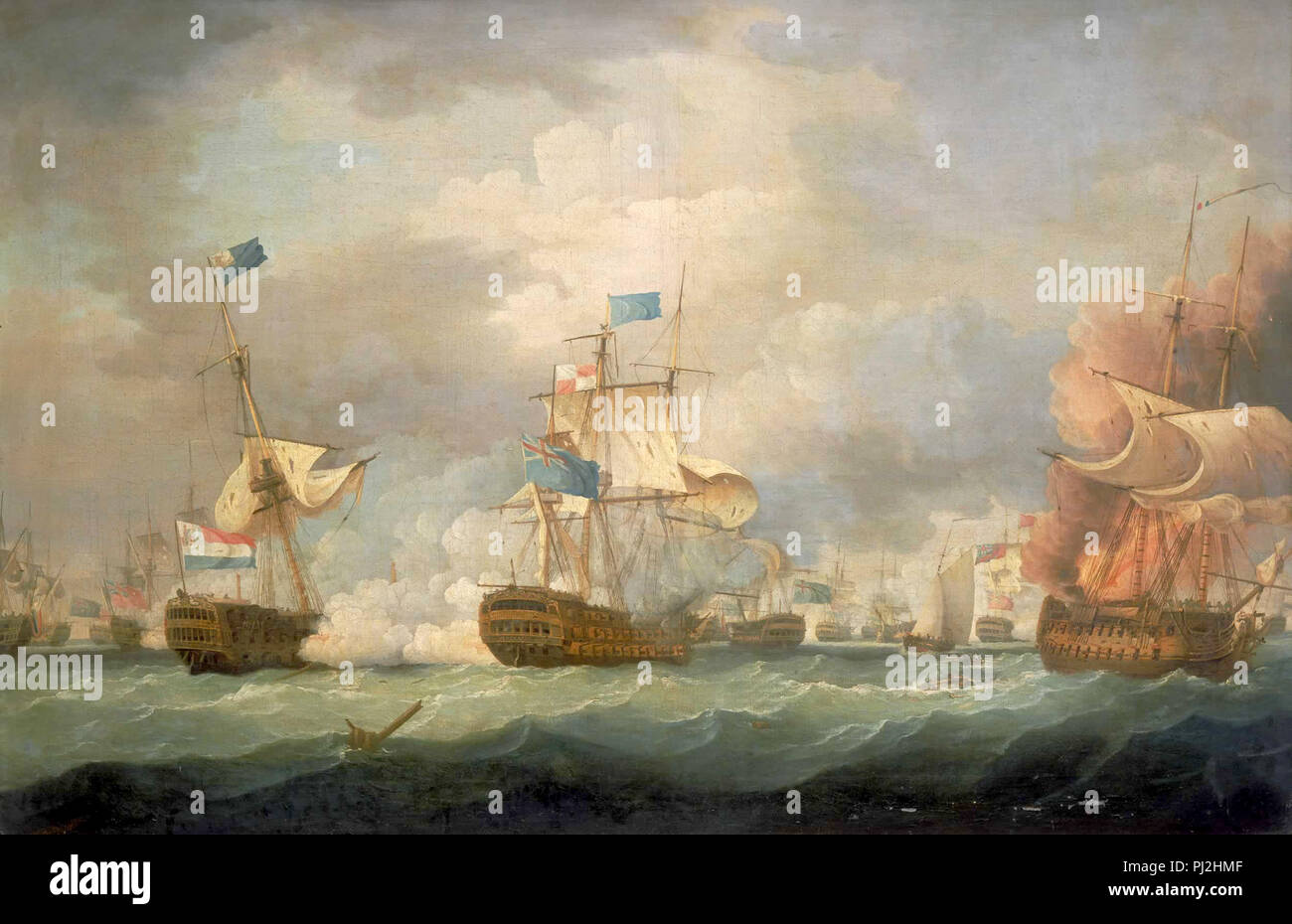 Bataille de Camperdown. Peinture de Thomas Whitcombe. La bataille de Camperdown, major action navale se sont battus le 11 octobre 1797, entre la flotte de la mer du Nord britannique, sous l'amiral Adam Duncan et une flotte de la marine sous le Vice-amiral batave Jan de Winter. Banque D'Images