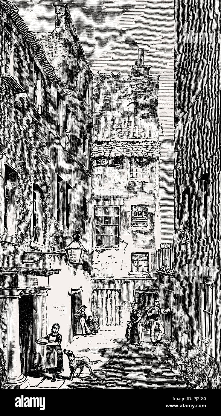 Old Stamp Office Close, High Street, Royal Mile, Édimbourg, Écosse, 19e siècle Banque D'Images