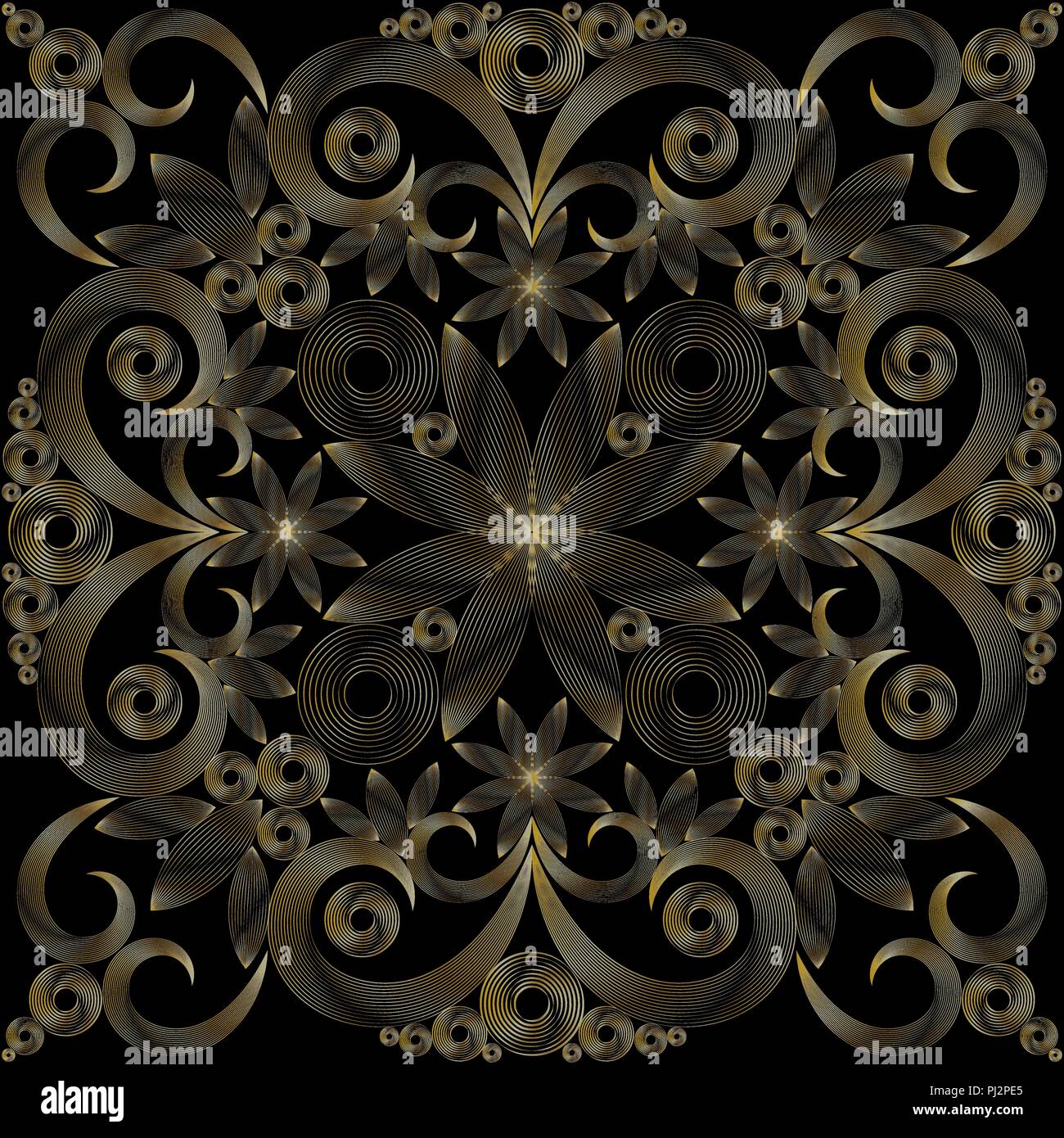 Fond noir avec des lignes de couleur or ornement floral Illustration de Vecteur