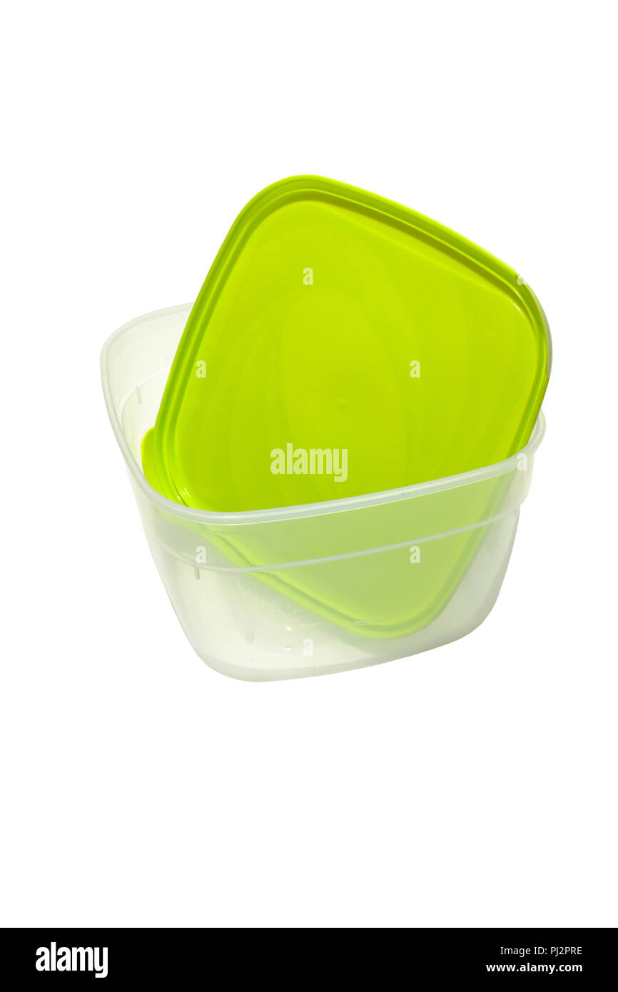 Le déjeuner contenant, bon pour four micro-ondes réchauffement climatique. avec ajustement serré vert couvercle. isolated on white with clipping path Banque D'Images