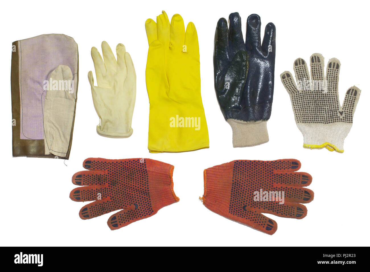 Des gants de caoutchouc et matières du tissu.. pour le ménage, le jardinage et le nettoyage, dangereux, médicaux et travaux manuels isolés, clipping path Banque D'Images