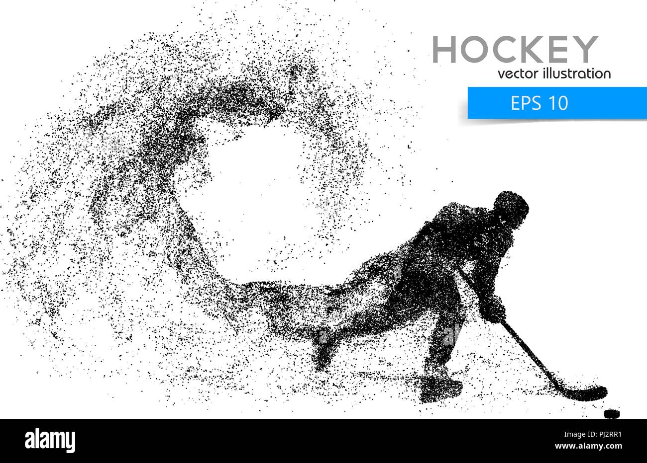 Silhouette d'un joueur de hockey de particules. Arrière-plan et le texte sur un calque séparé, la couleur peut être changée en un clic. Illustration de Vecteur