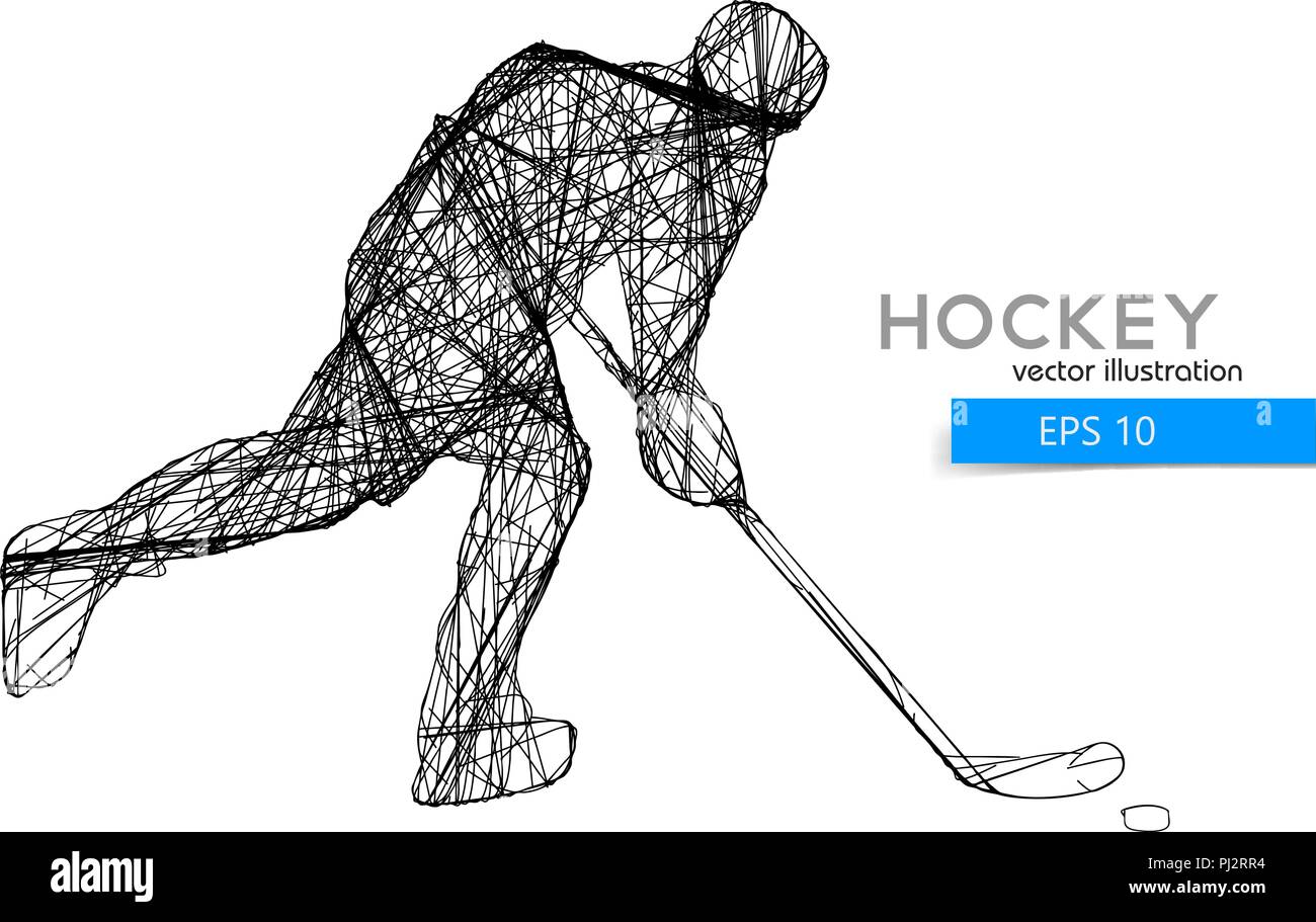 Silhouette d'un joueur de hockey. Arrière-plan et le texte sur un calque séparé, la couleur peut être changée en un clic. Illustration de Vecteur