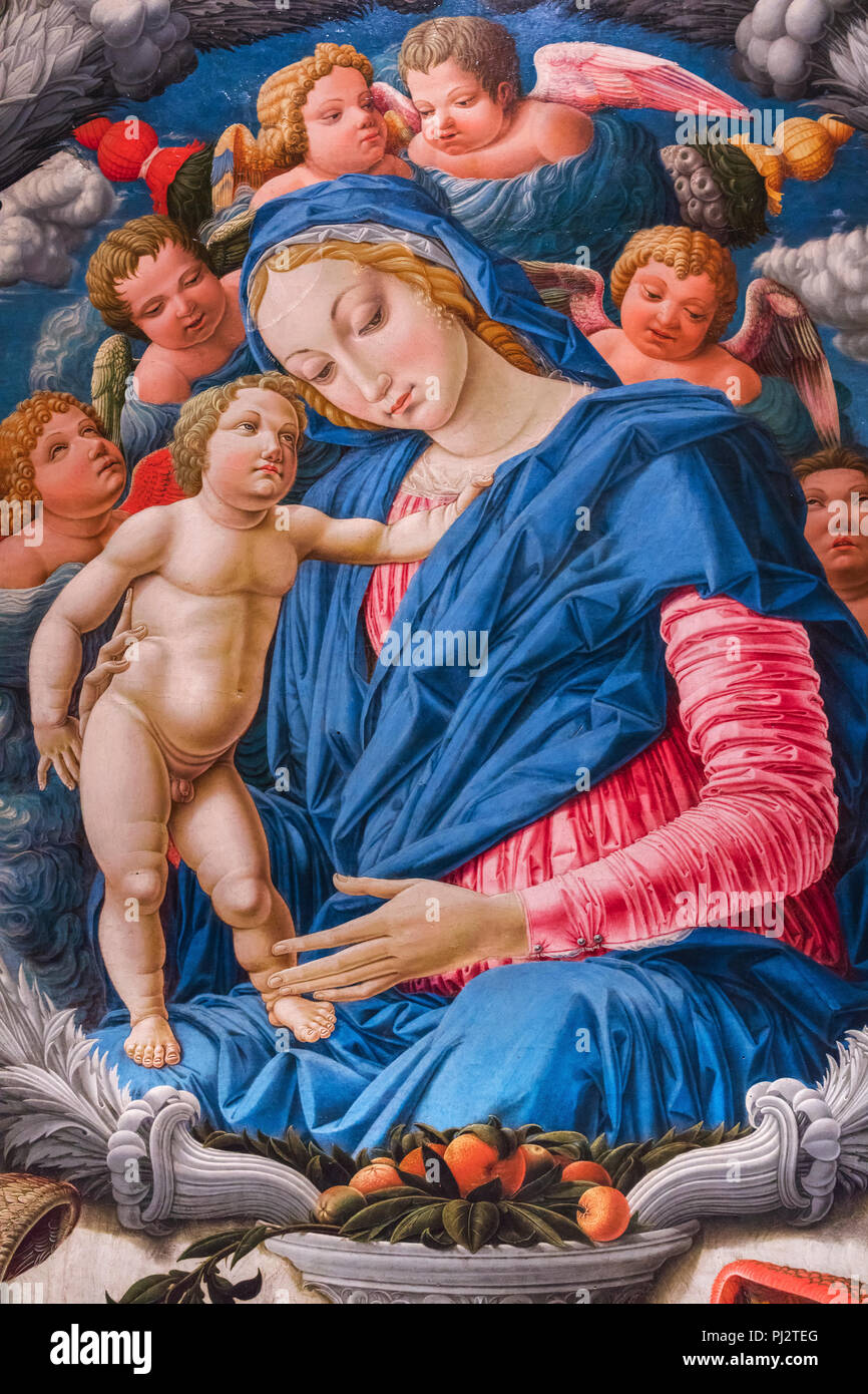 Vierge Marie et l'enfant avec des anges, l'icône (15e siècle), Galleria Nazionale dell'Umbria, Perugia, Ombrie, Italie Banque D'Images