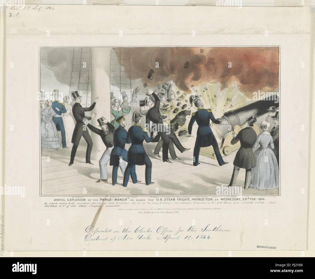 Terrible explosion de l'artisan de la paix' à bord de la frégate à vapeur aux États-Unis, Princeton, le mercredi, 28e Feby. 1844 Banque D'Images
