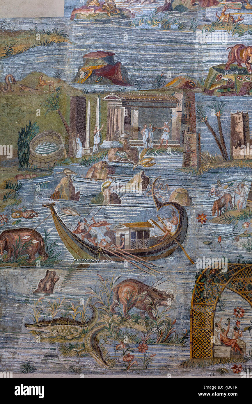 Mosaïque nilotique, Art hellénistique (Ier siècle avant J.-C.), Musée archéologique, Palestrina, lazio, Italie Banque D'Images