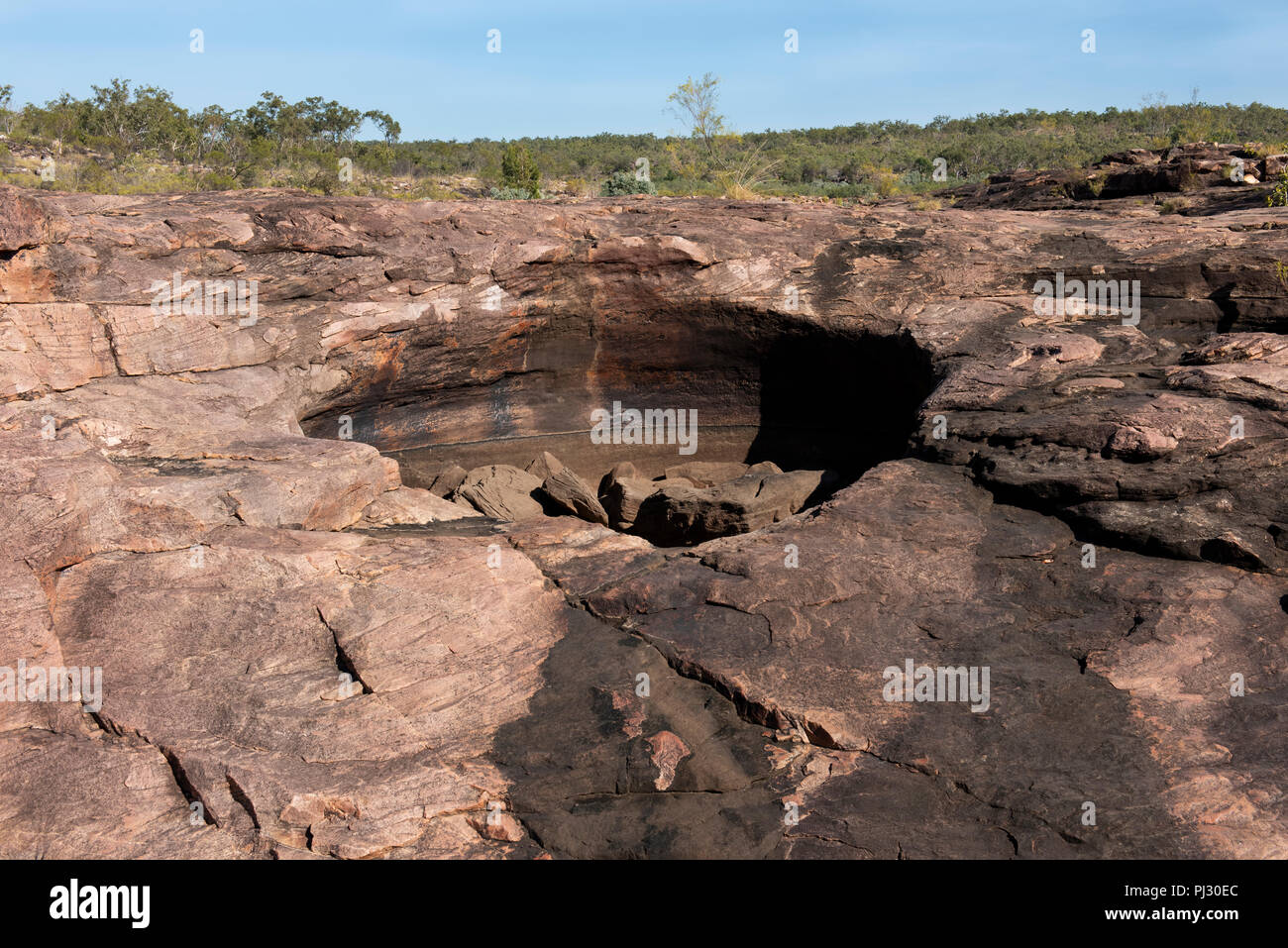 L'Australie, Australie occidentale, Kimberley, région de Hunter River. La rivière Mitchell Plateau, Mitchell Falls. Détail de formation rocheuse. Banque D'Images