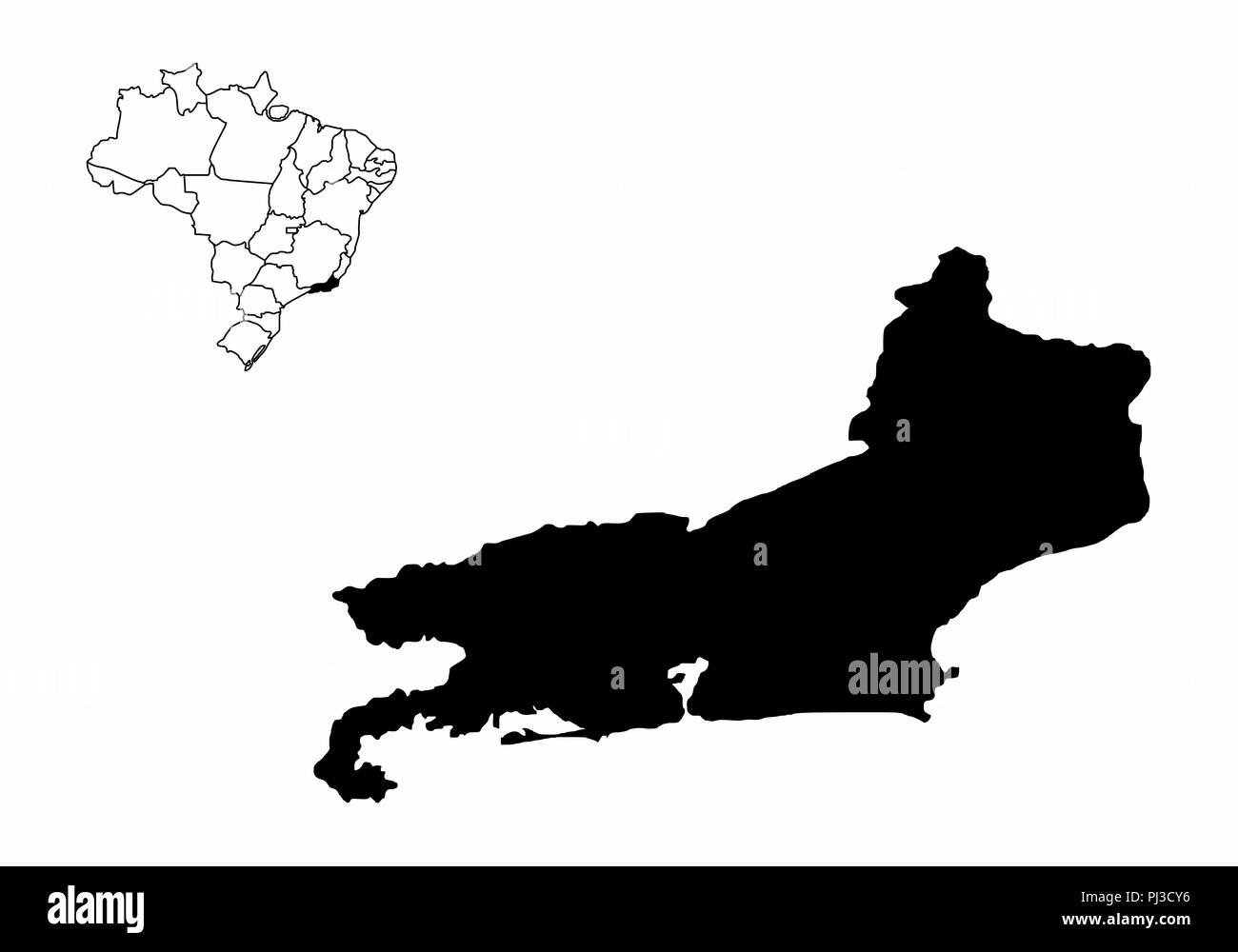 Silhouette de l'État de Rio de Janeiro et son emplacement dans la carte du Brésil Illustration de Vecteur