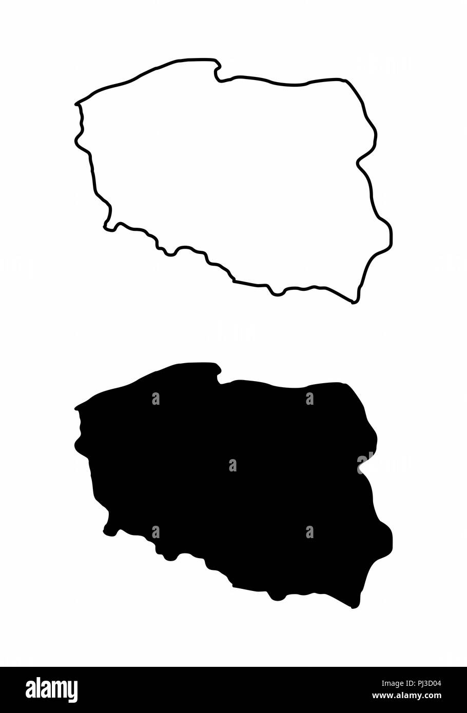 Cartes simplifiées de Pologne. Le noir et blanc donne un aperçu. Illustration de Vecteur