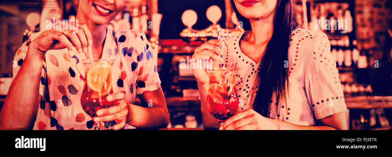 Portrait de deux jeunes femmes ayant des cocktails Banque D'Images
