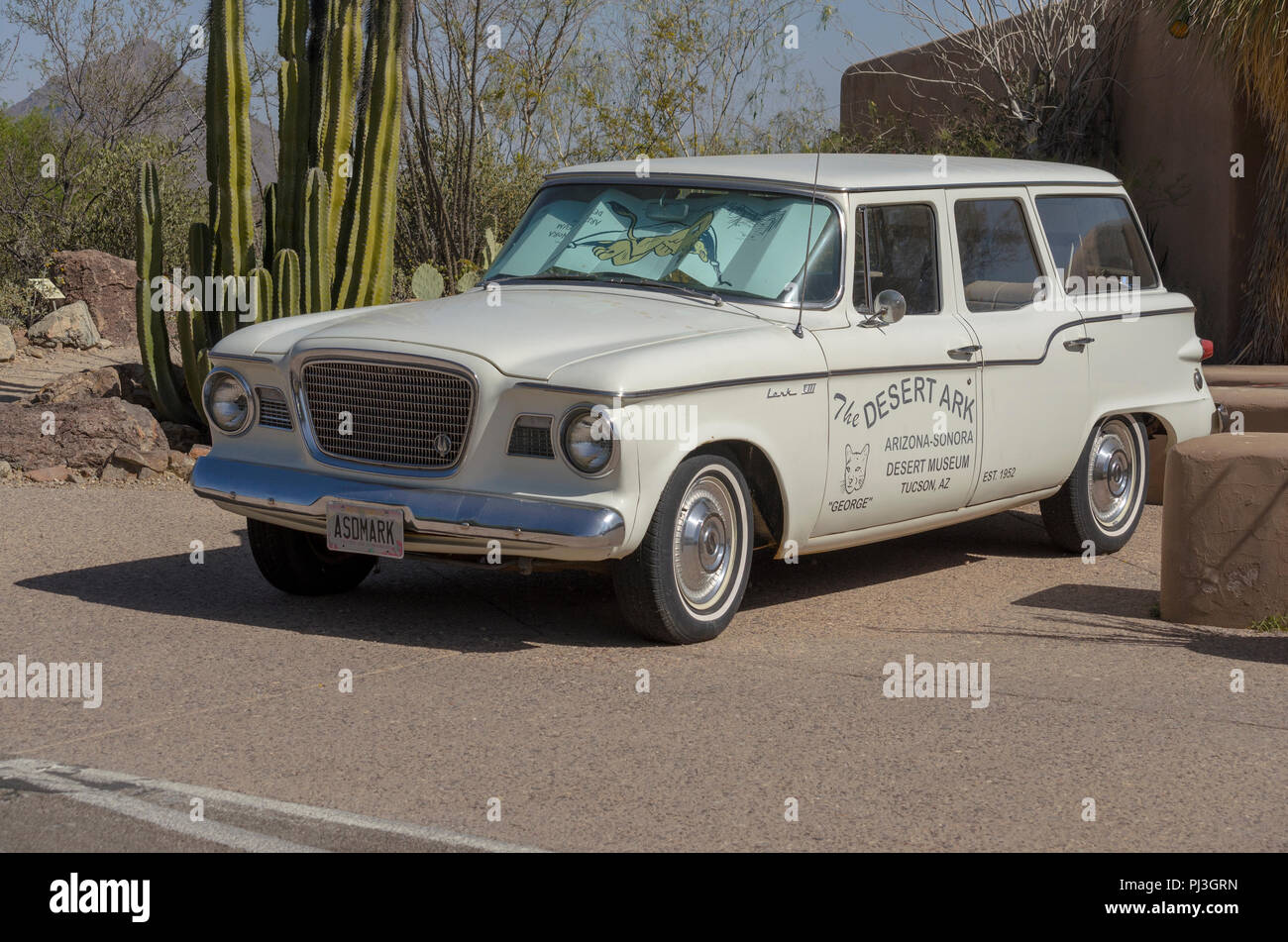 Studebaker Lark 8 mur blanc automobile avec les pneus. Banque D'Images