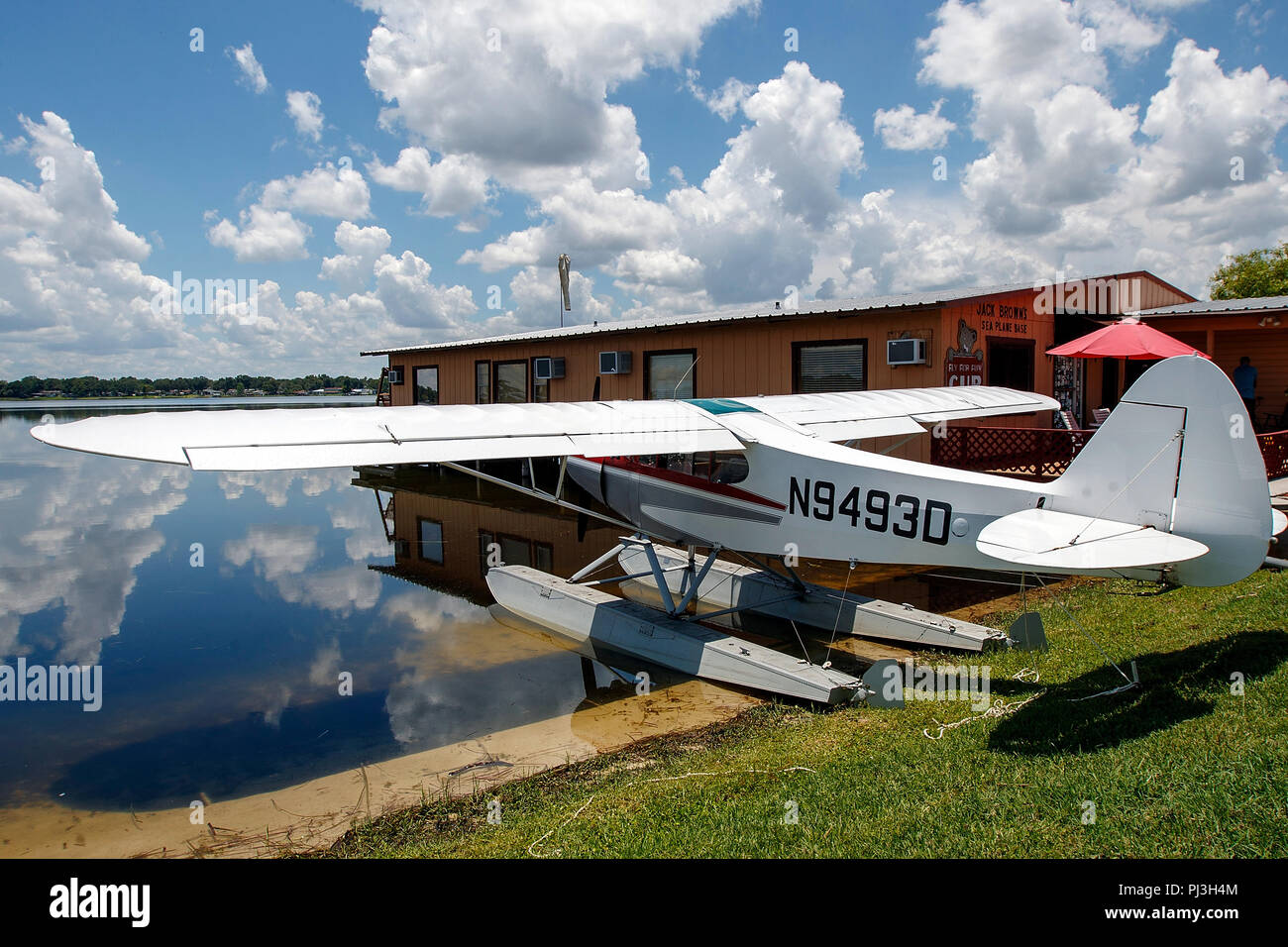 1958 Piper PA-18-150 Super Cub (N9493D) échoué sur les rives du lac de Jessie, Jack Brown's Seaplane Base (F57), Winter Haven, Florida, United States of America Banque D'Images