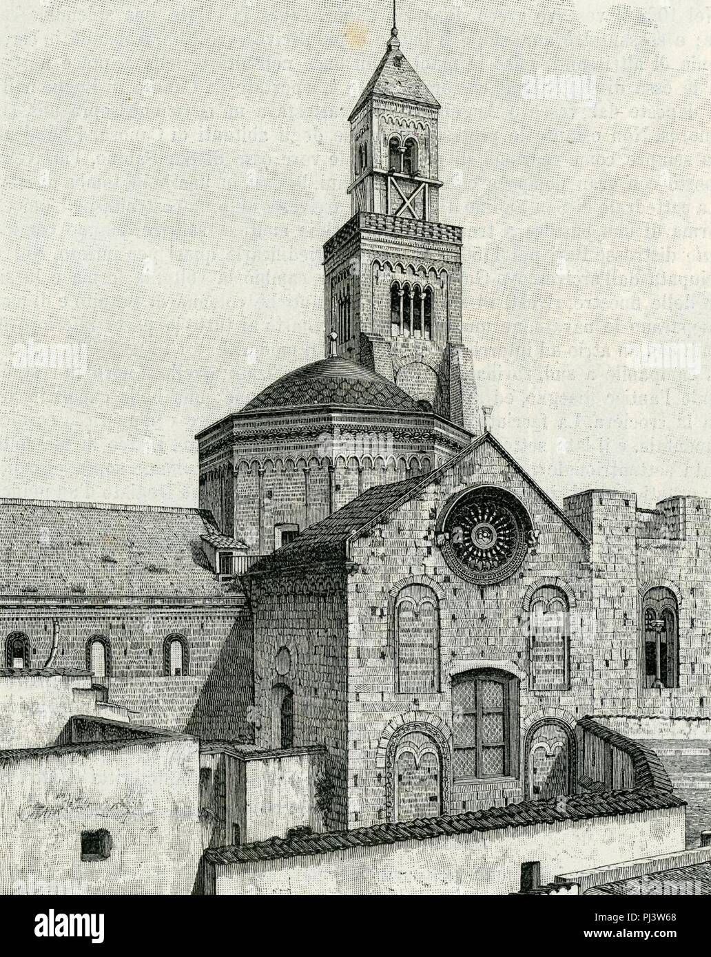 Bari Rosa coupole e campanile della Cattedrale di Barberis 1898 xilografia. Banque D'Images