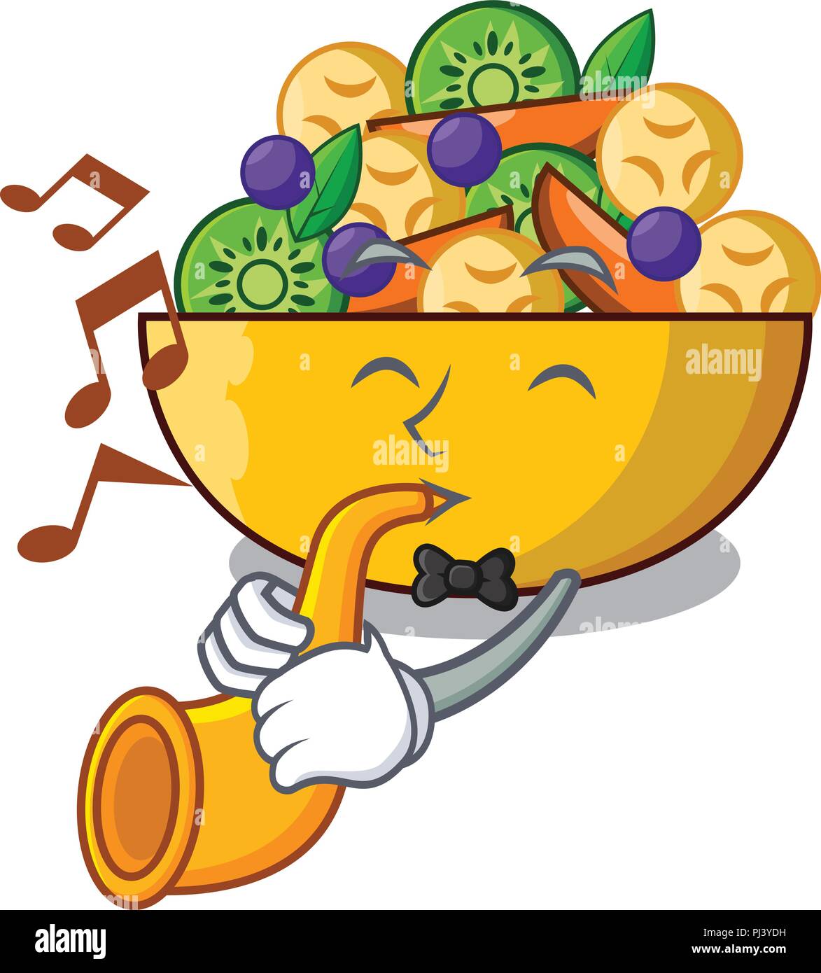 Avec mascotte trompette frais régime salade de fruits savoureux Illustration de Vecteur