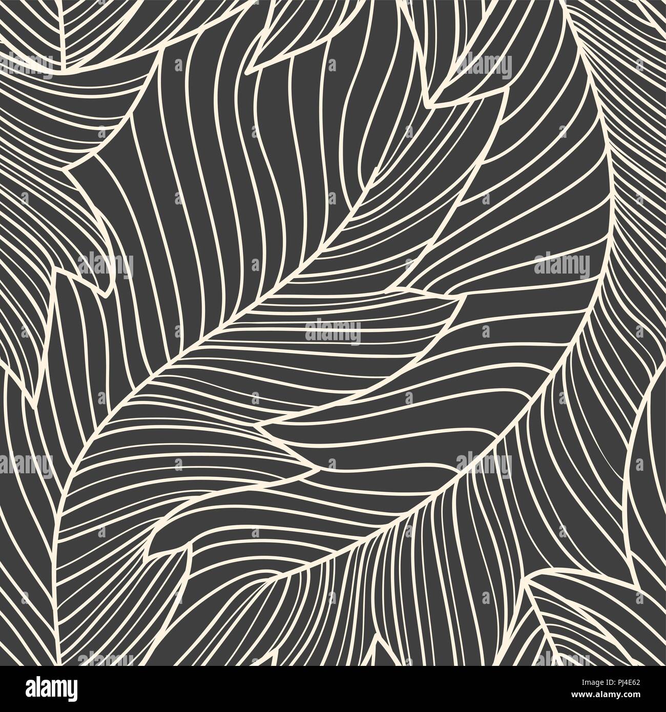 Feuilles de bananier gravure linéaire modèle transparent, motif floral de répétition Illustration de Vecteur
