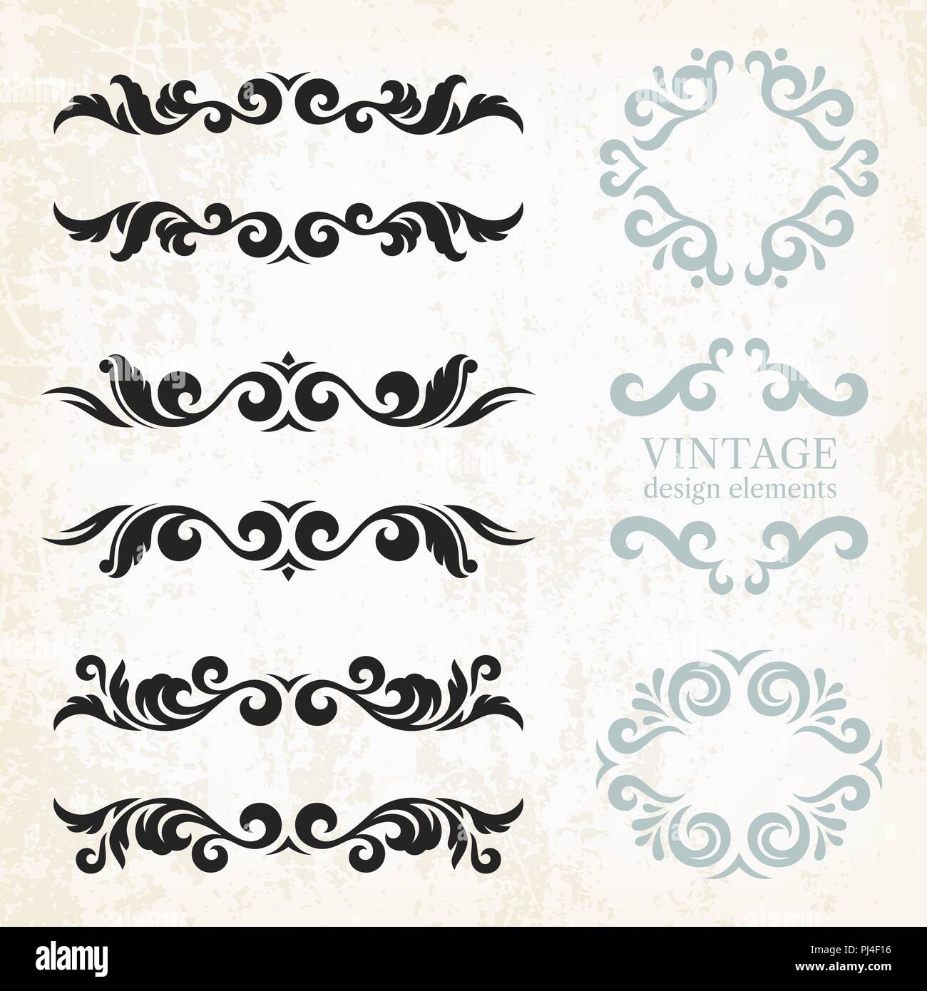Éléments de design vintage et page décoration, ensemble de motifs ornementaux de style rétro Illustration de Vecteur