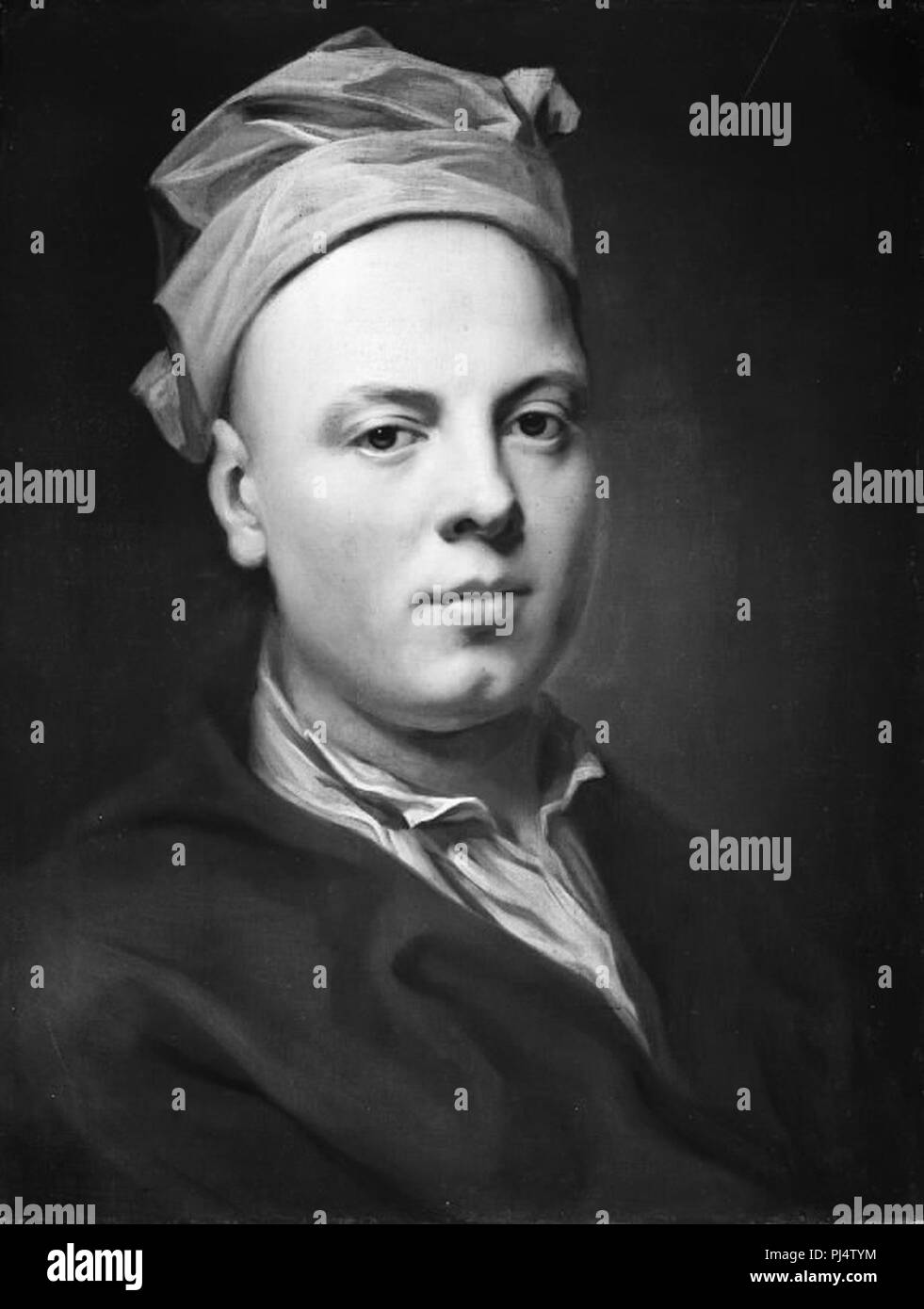 Balthasar Denner - Portrait d'un jeune homme portant une casquette blanche - Banque D'Images