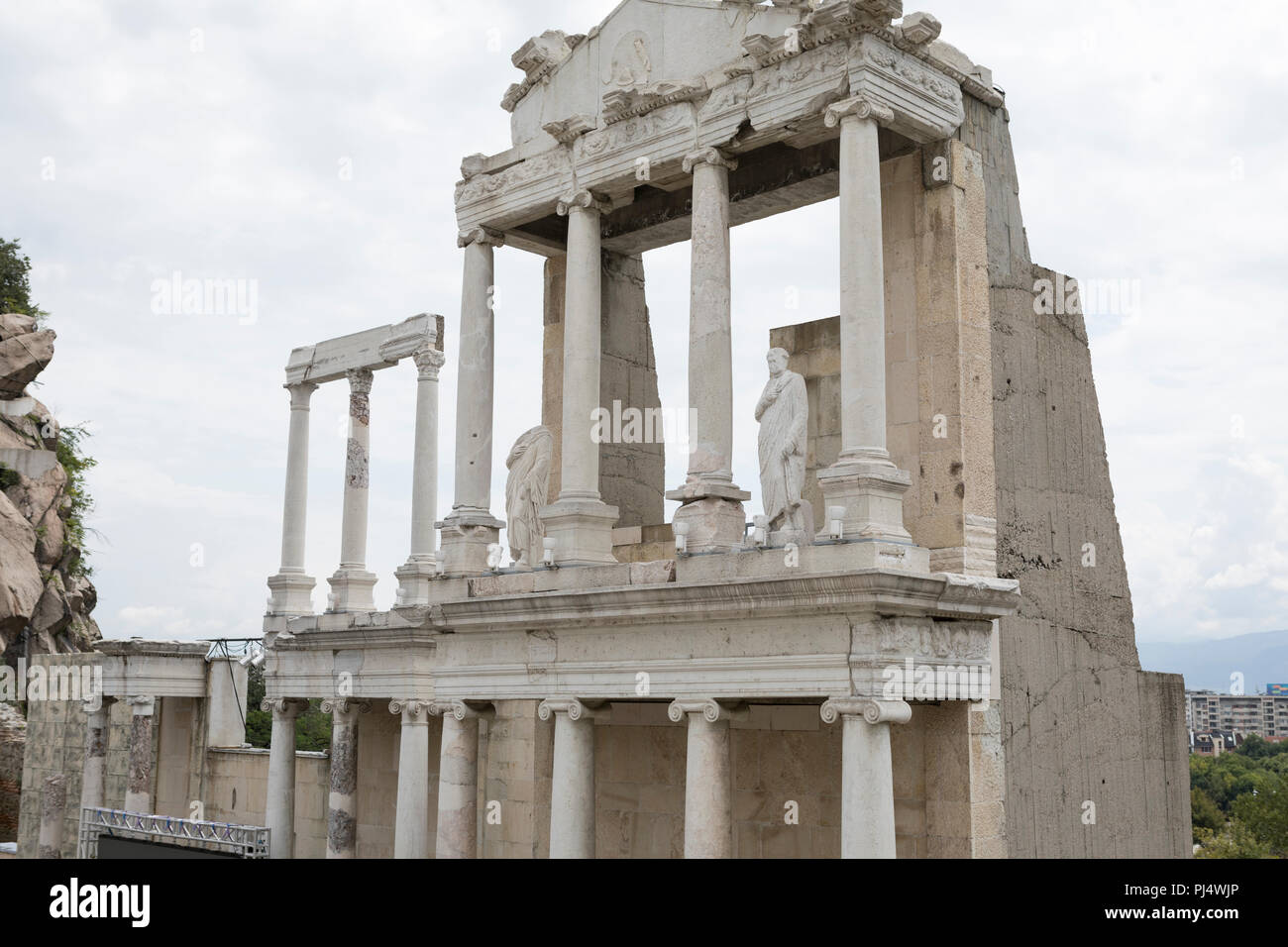 Sculptures antiques à l'ancien théâtre romain de Plovdiv, Bulgarie Banque D'Images