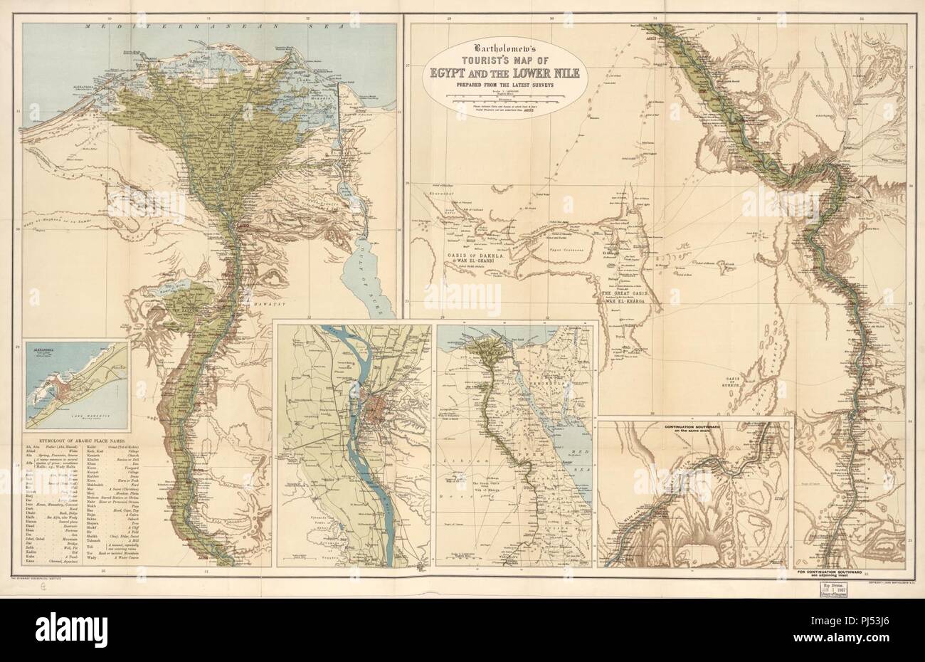 Bartholomew's tourists' carte de l'Egypte et le Nil inférieur - préparé à partir de la dernière enquête. Banque D'Images