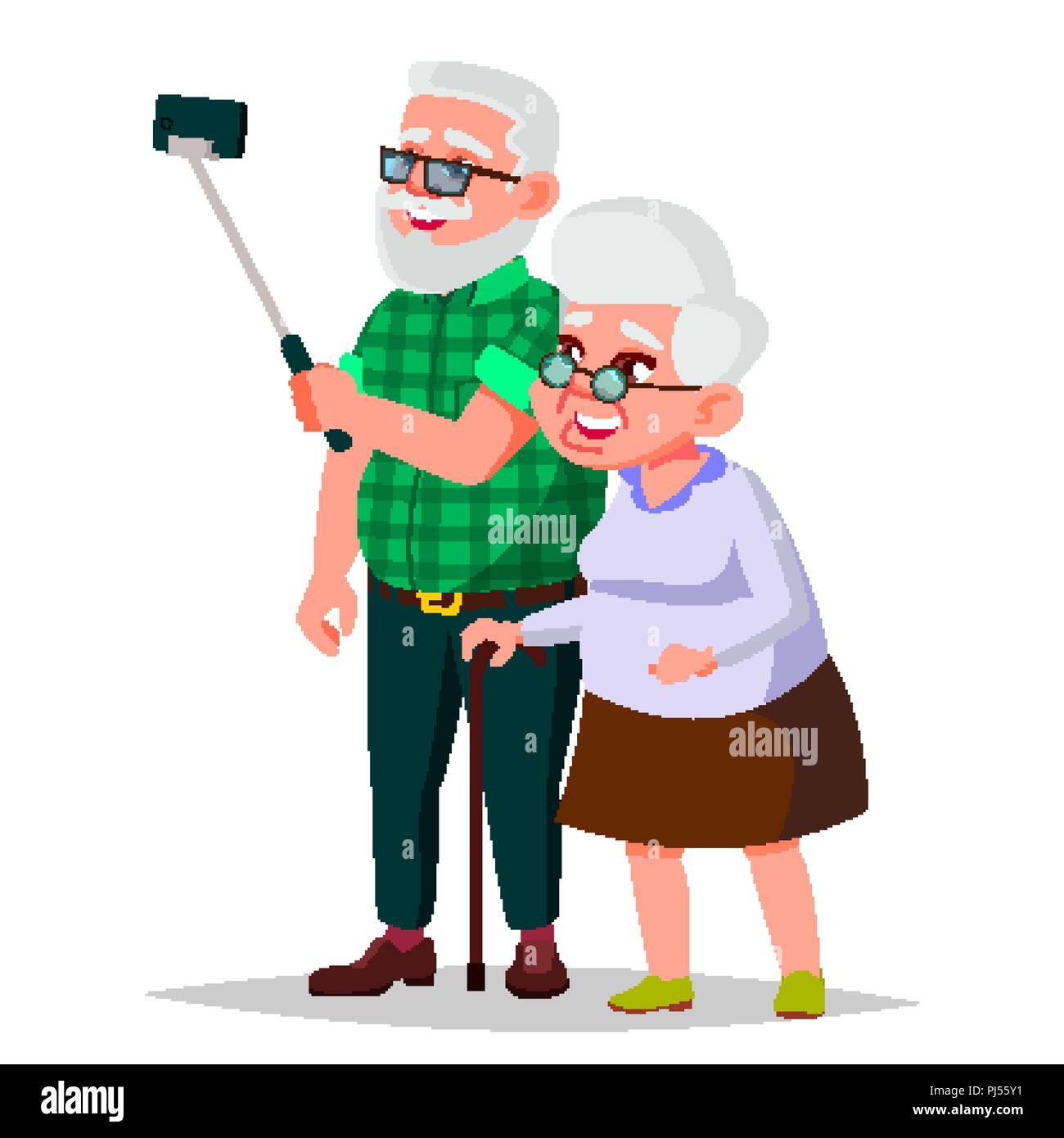 Vecteur de couple de personnes âgées. Avec grand-père Grand-mère. Concept social. Couple âgé. L'européen. Télévision Cartoon illustration isolé Illustration de Vecteur