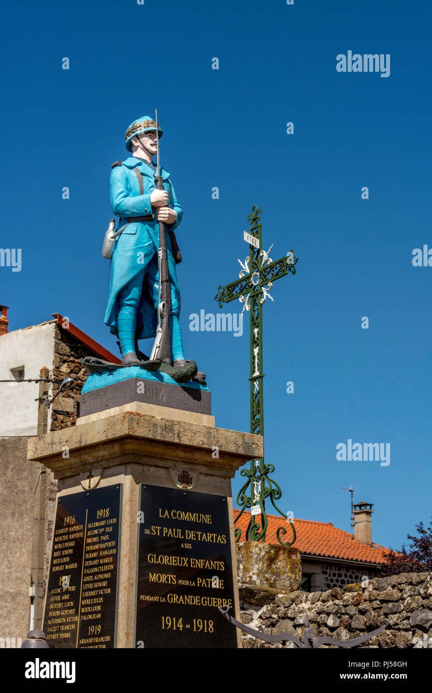 Mémorial de la Première Guerre mondiale, Saint Paul de Tartas village, Haute Loire, Auvergne, Rhone Alpes, France, Europe Banque D'Images