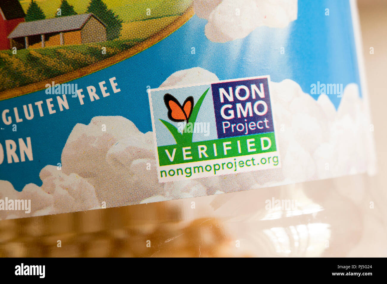 Étiquette de projet non OGM, non OGM, étiquette vérifié Banque D'Images