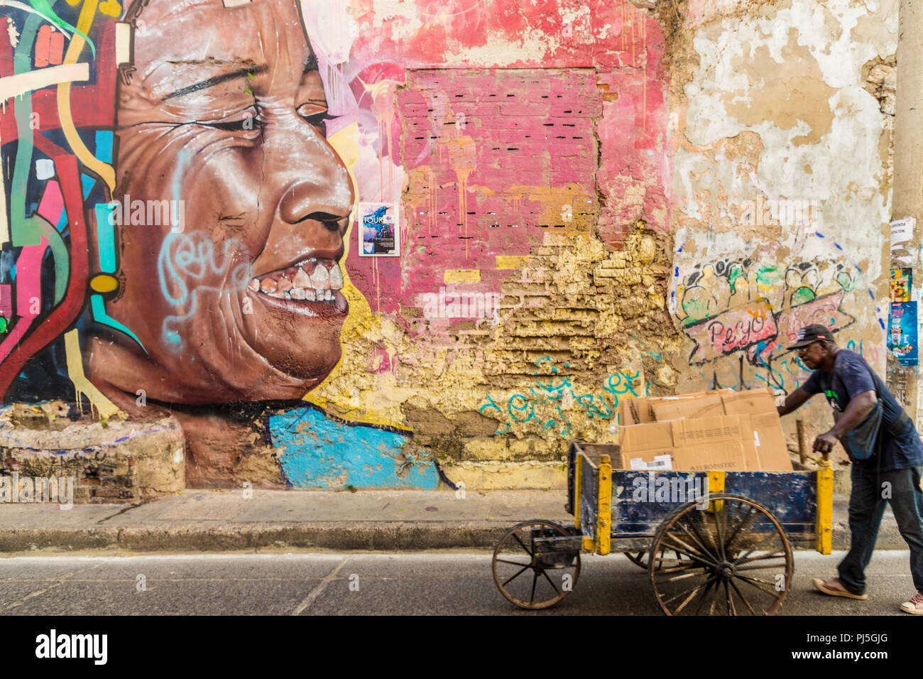 Une vue typique à Cartagena en Colombie. Banque D'Images