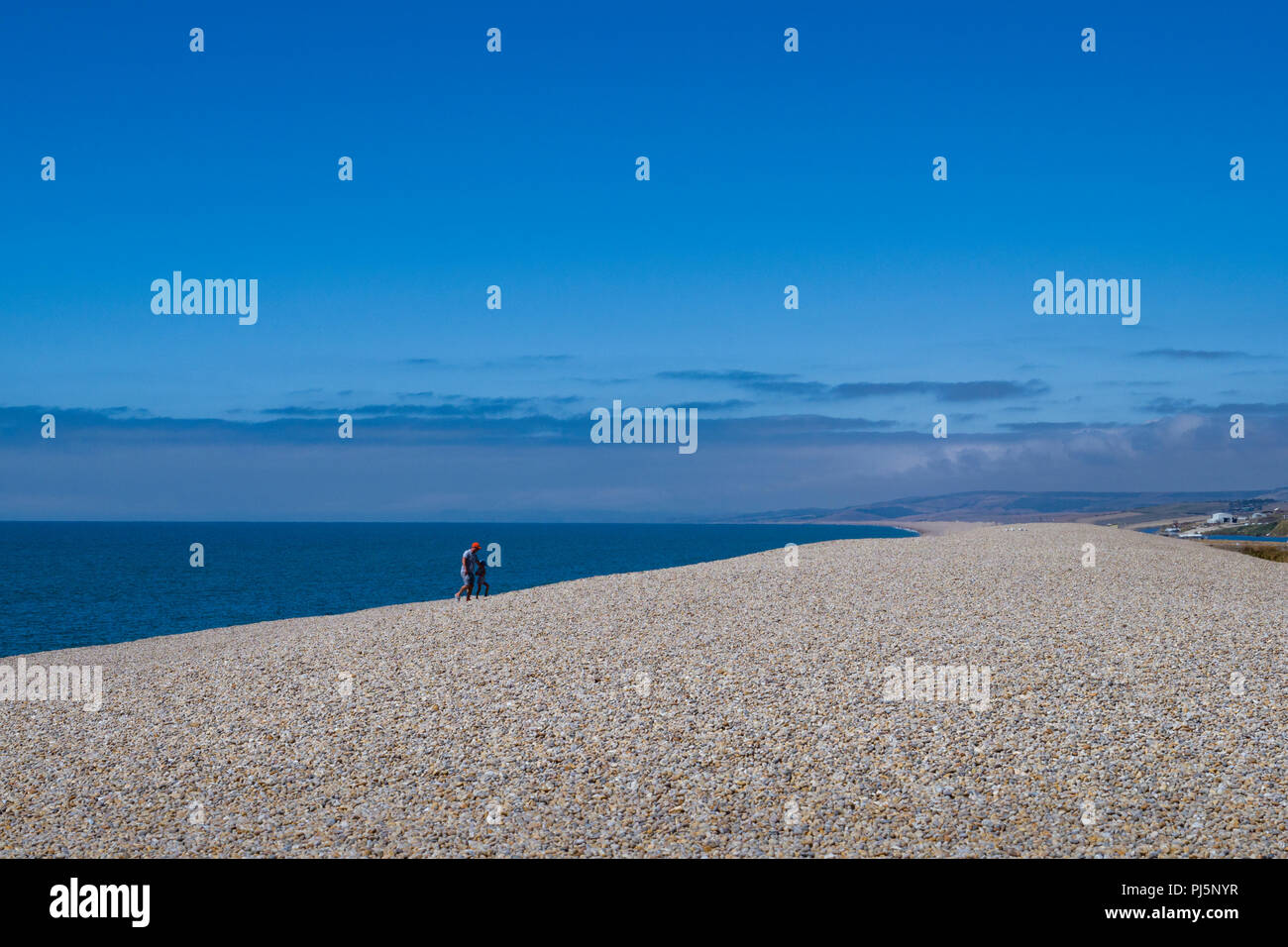 Grande longue étendue de plage de galets, plage de Chesil, sur la côte sud-ouest de l'Angleterre, Dorset, England, UK. Plage de Chesil est un paysage populaire attracti Banque D'Images