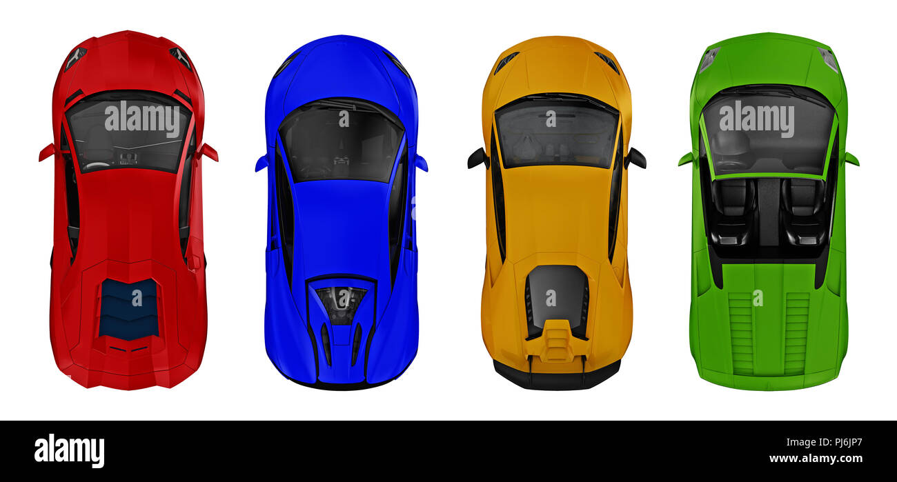 Set de supercars haut voir isolé sur blanc. Le rendu 3D Banque D'Images