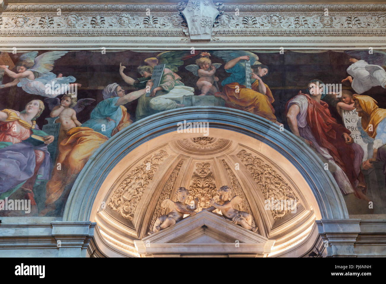 La fresque (1514) de Raphaël, église Notre Dame de la paix intérieur, Santa Maria della Pace, Rome, Latium, Italie Banque D'Images