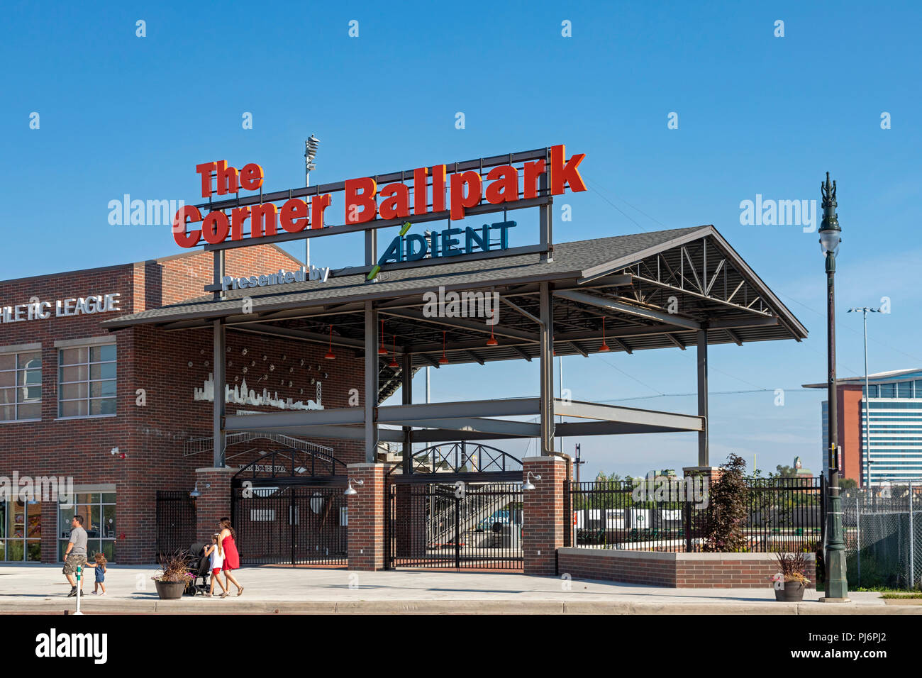 Detroit, Michigan - Le coin Ballpark, une Police Athletic League Baseball field construit sur l'emplacement de l'ancien Tiger Stadium. Banque D'Images