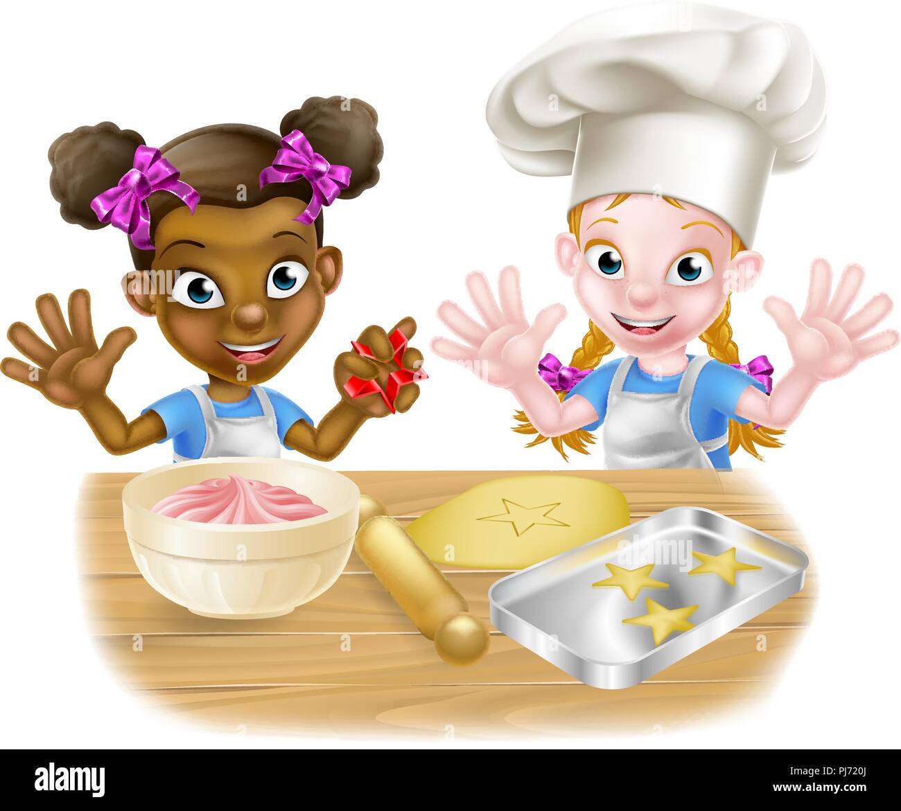 Cartoon Girl Chefs Cooking Illustration de Vecteur