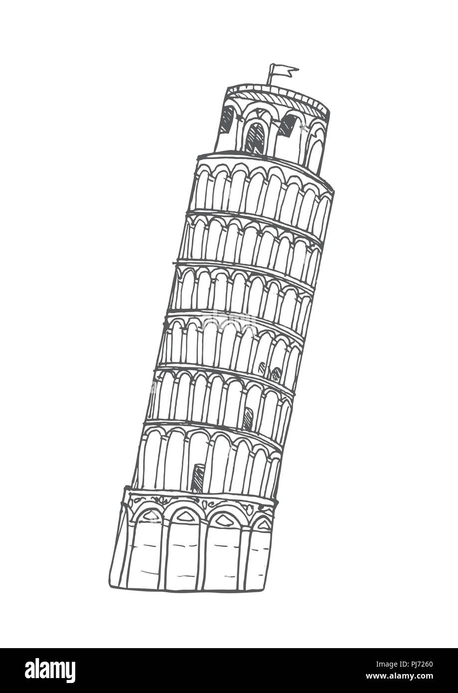 La Tour De Pise en style plat isolé sur fond blanc. Illustration de Vecteur