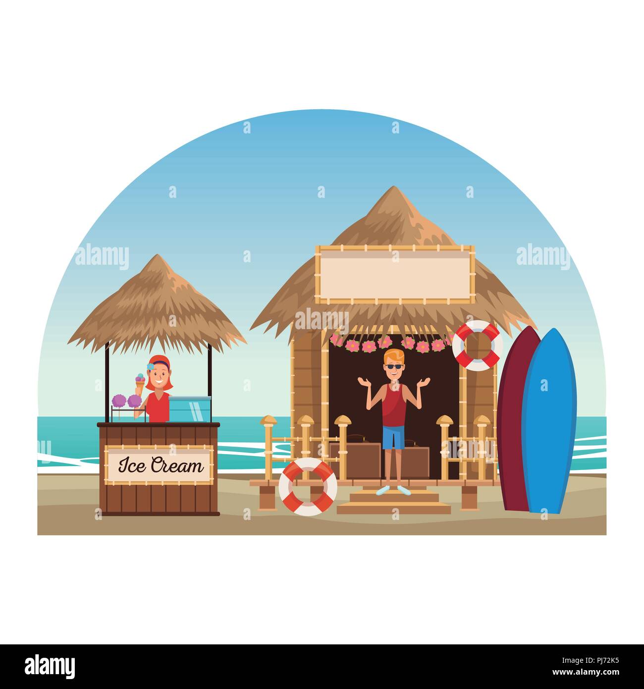 Beach et kiosques cartoons Illustration de Vecteur