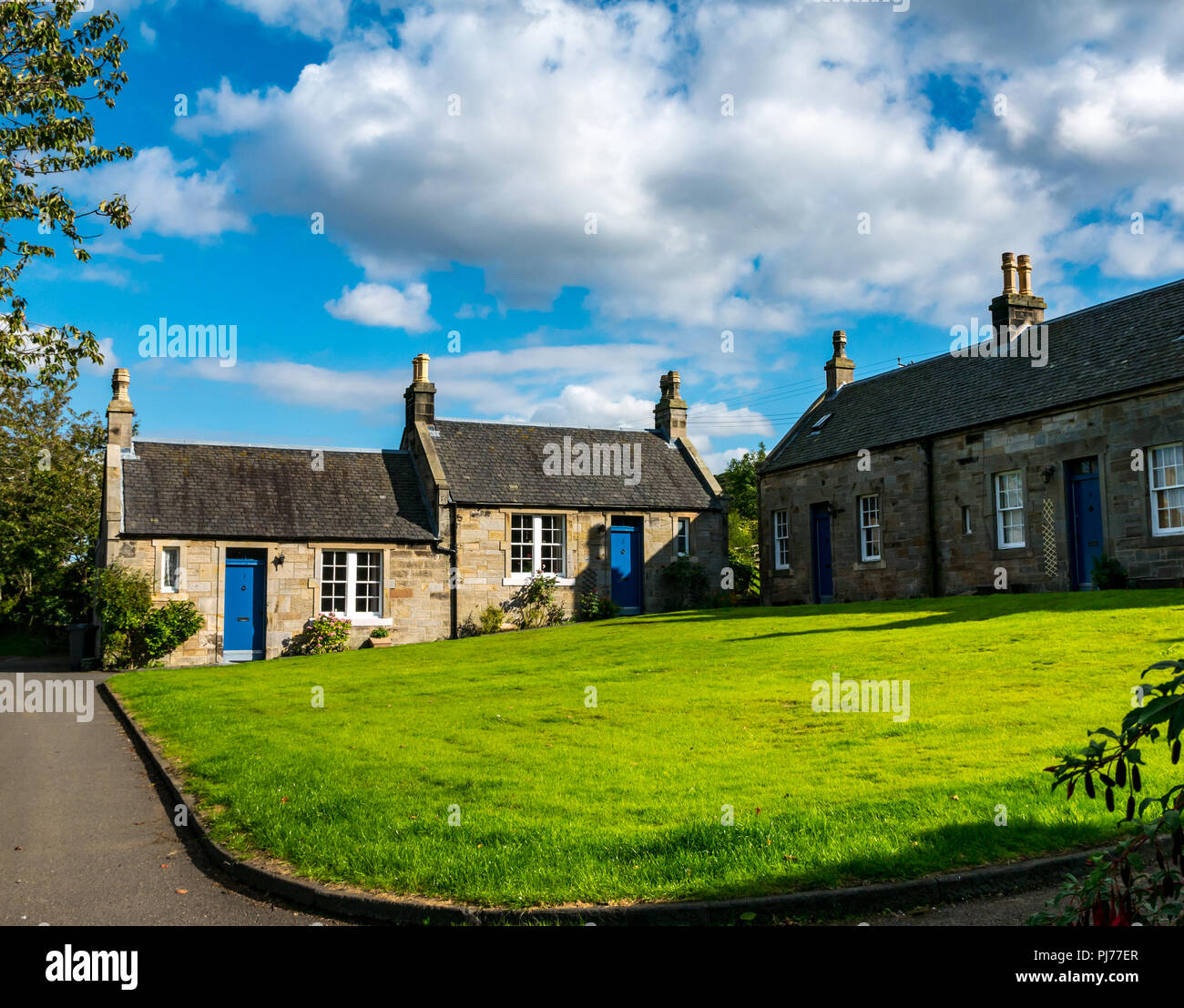 Très belle place de petits cottages, Swanston Village Conservation Area, Édimbourg, Écosse, Royaume-Uni Banque D'Images