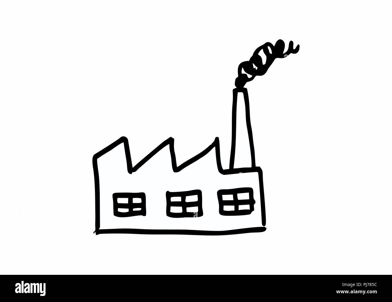 Illustration en noir et blanc d'une usine avec cheminée Illustration de Vecteur