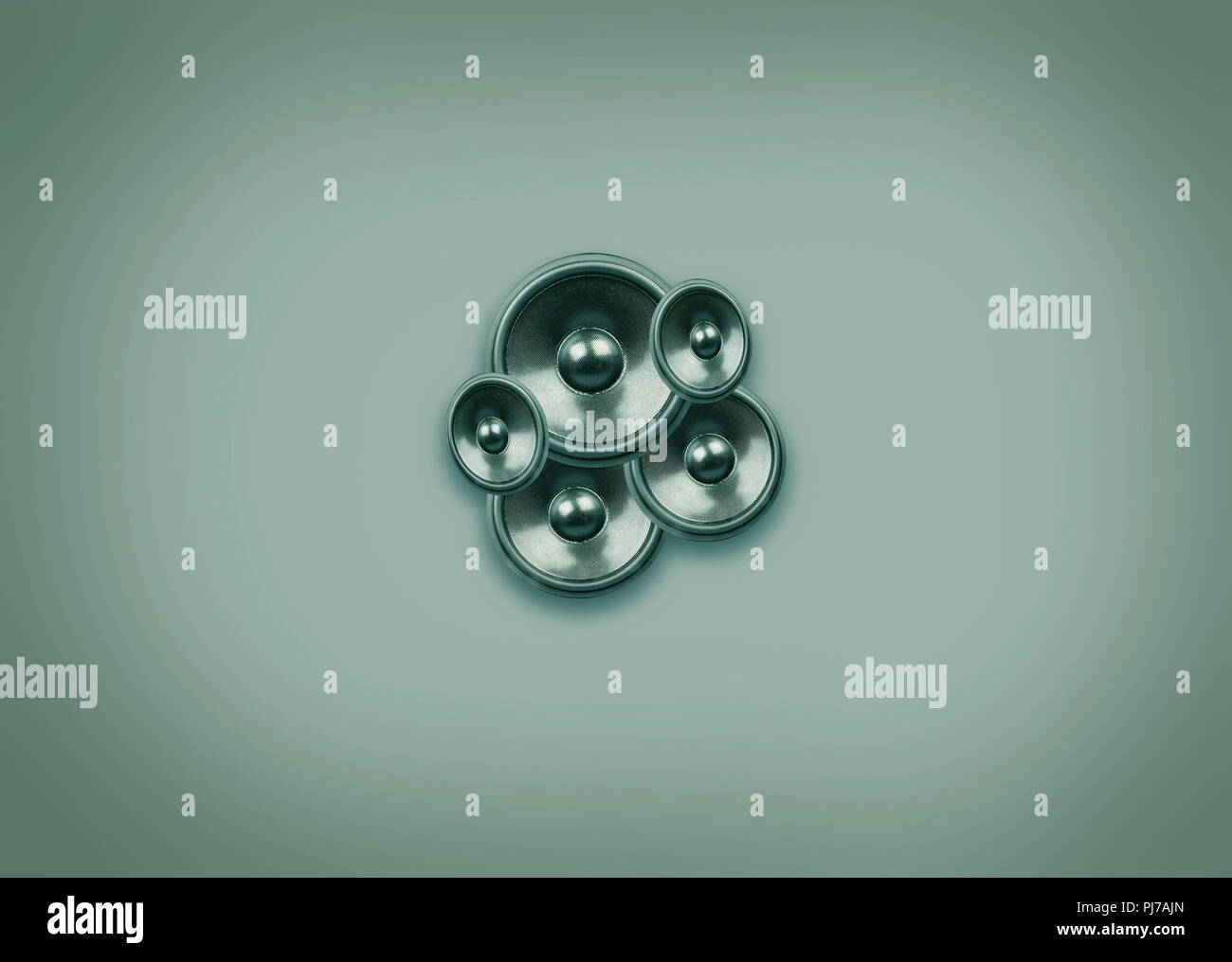 Haut-parleurs audio sur un fond vert pâle avec copie espace, 3D illustration Banque D'Images