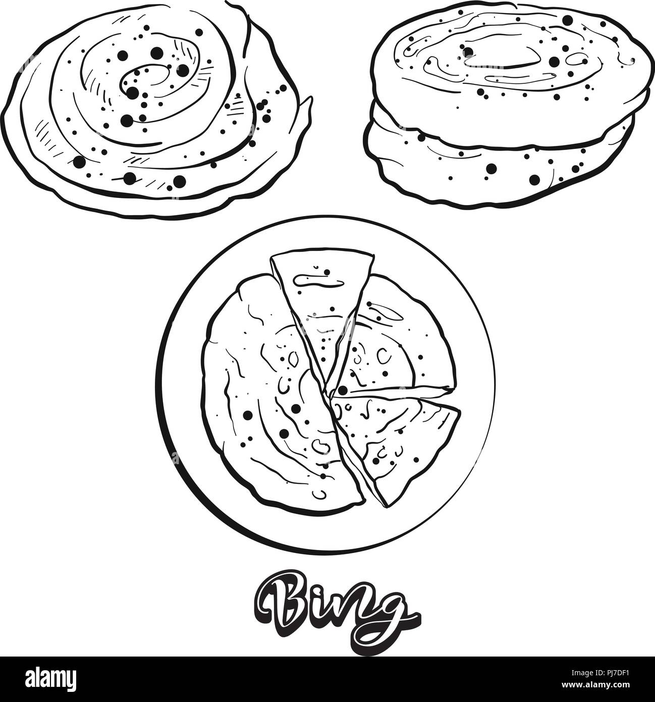 Croquis dessinés à la main, pain de Bing. De dessin vectoriel, tous faits de nourriture, habituellement connue en Chine. Illustration du pain series. Illustration de Vecteur