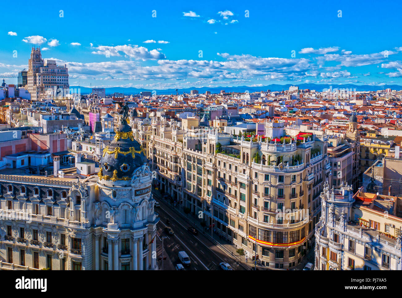 Calle Gran Vía desde el Mirador del Círculo de Bellas Artes. Madrid. España Banque D'Images