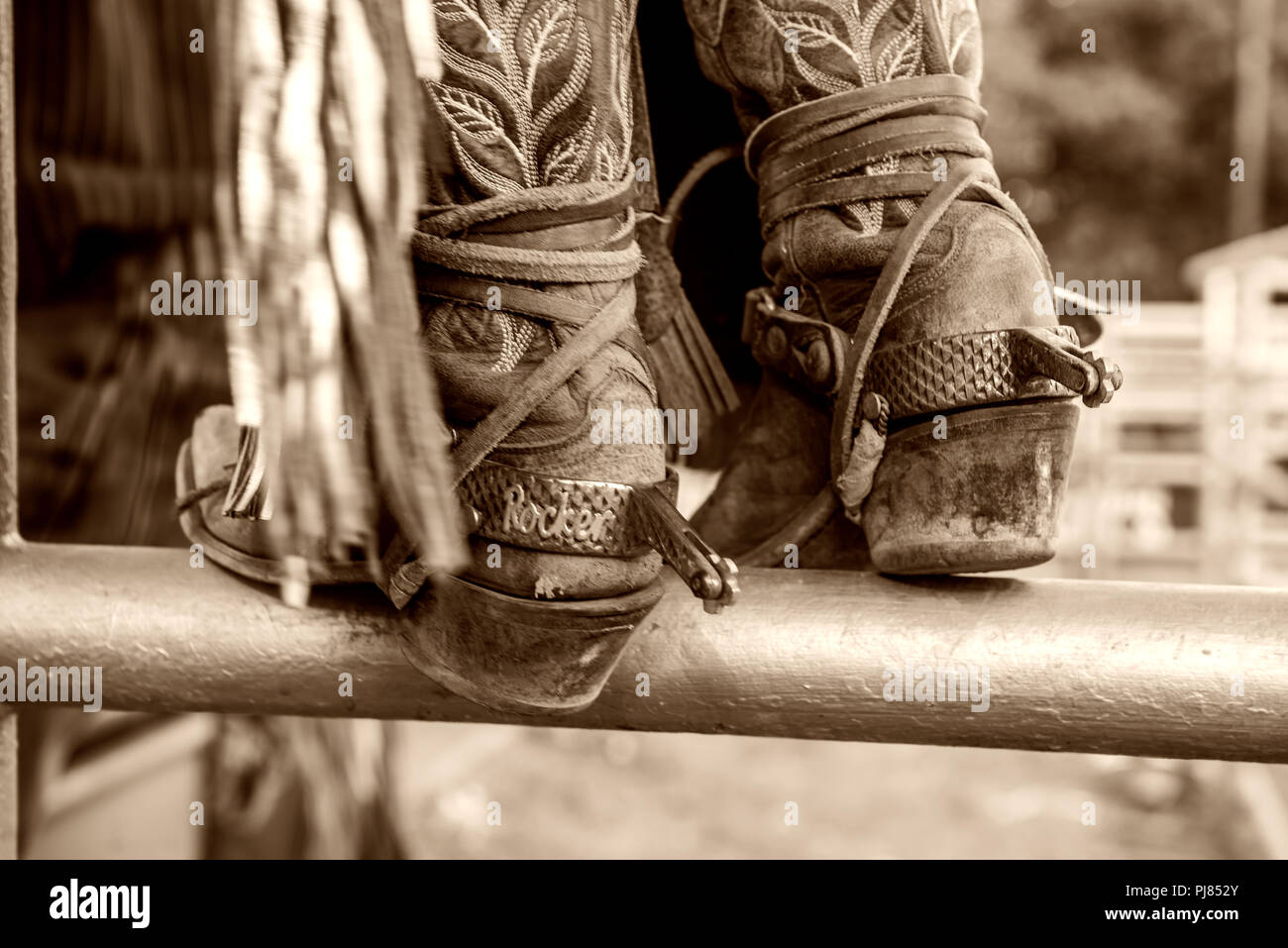 Rodeo Cowboy dans Wimberley, Texas USA. Week-end de la fête du Travail 2018. Banque D'Images