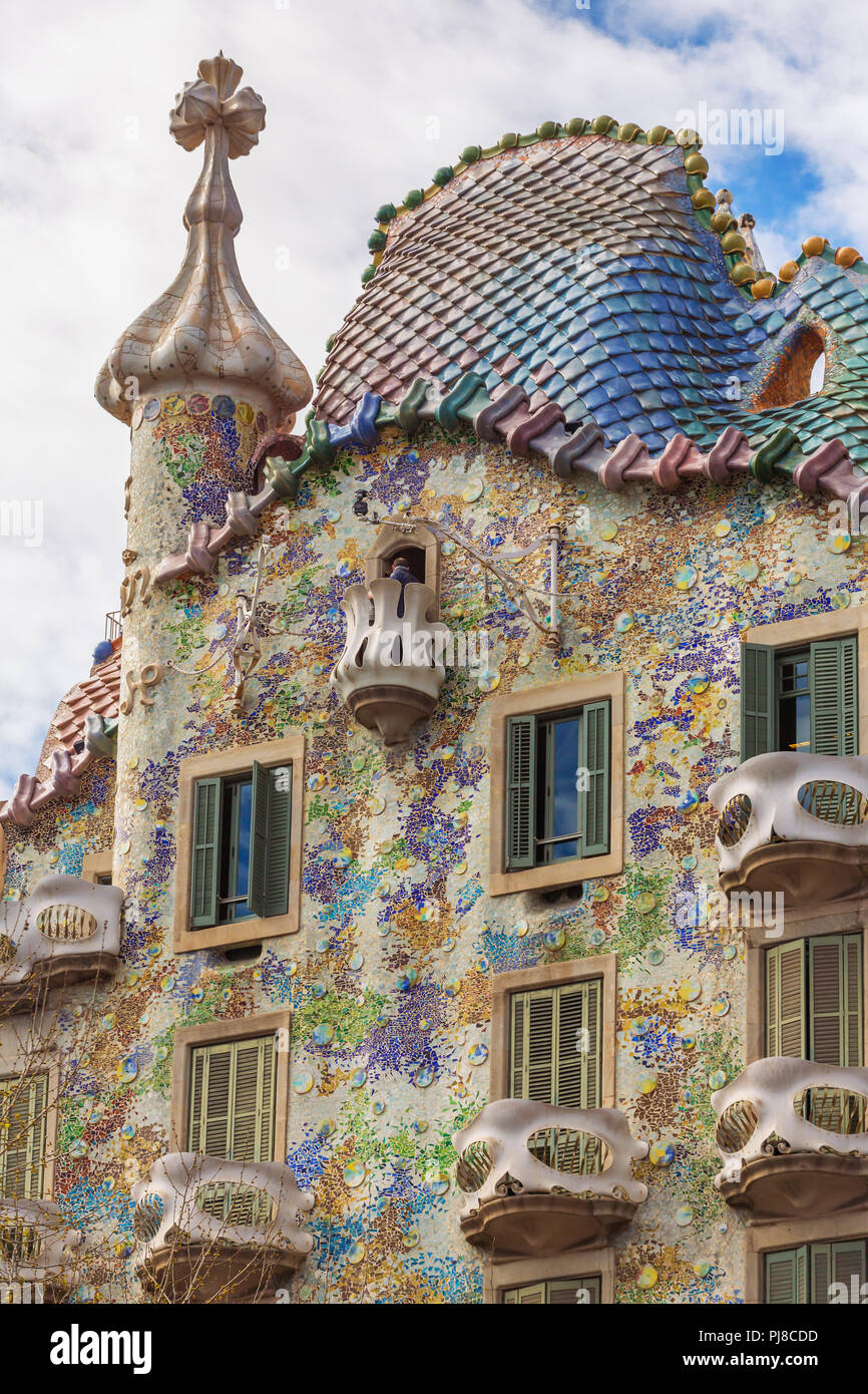 Barcelone, Espagne - 26 mars 2018 : Vue extérieure de la Casa Batllo à Barcelone. Banque D'Images