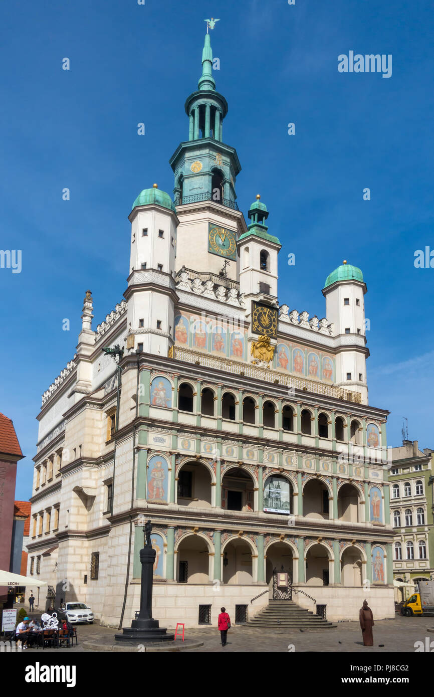 Hôtel de ville (Ratusz Poznanski) dans la vieille ville de Poznan, place du marché, journée ensoleillée, Pologne Banque D'Images