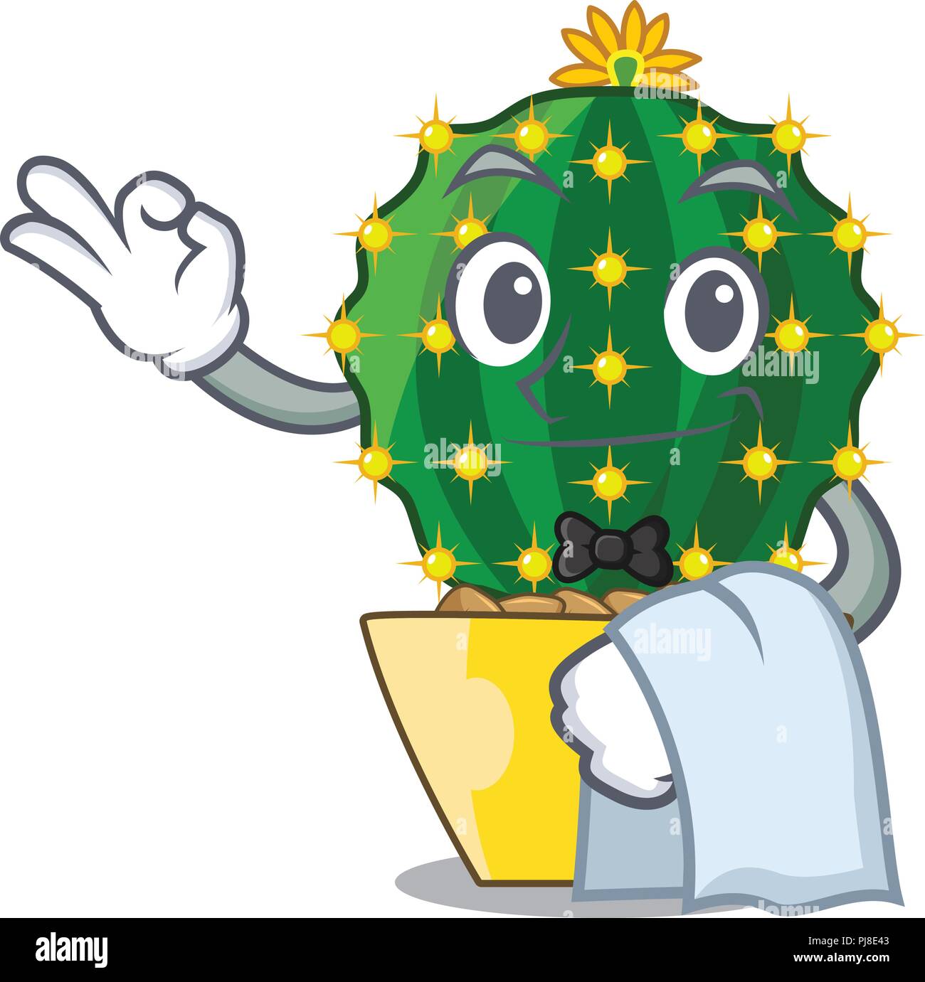 Waiter Mammillaria cactus compressa isolé sur le dessin animé Illustration de Vecteur
