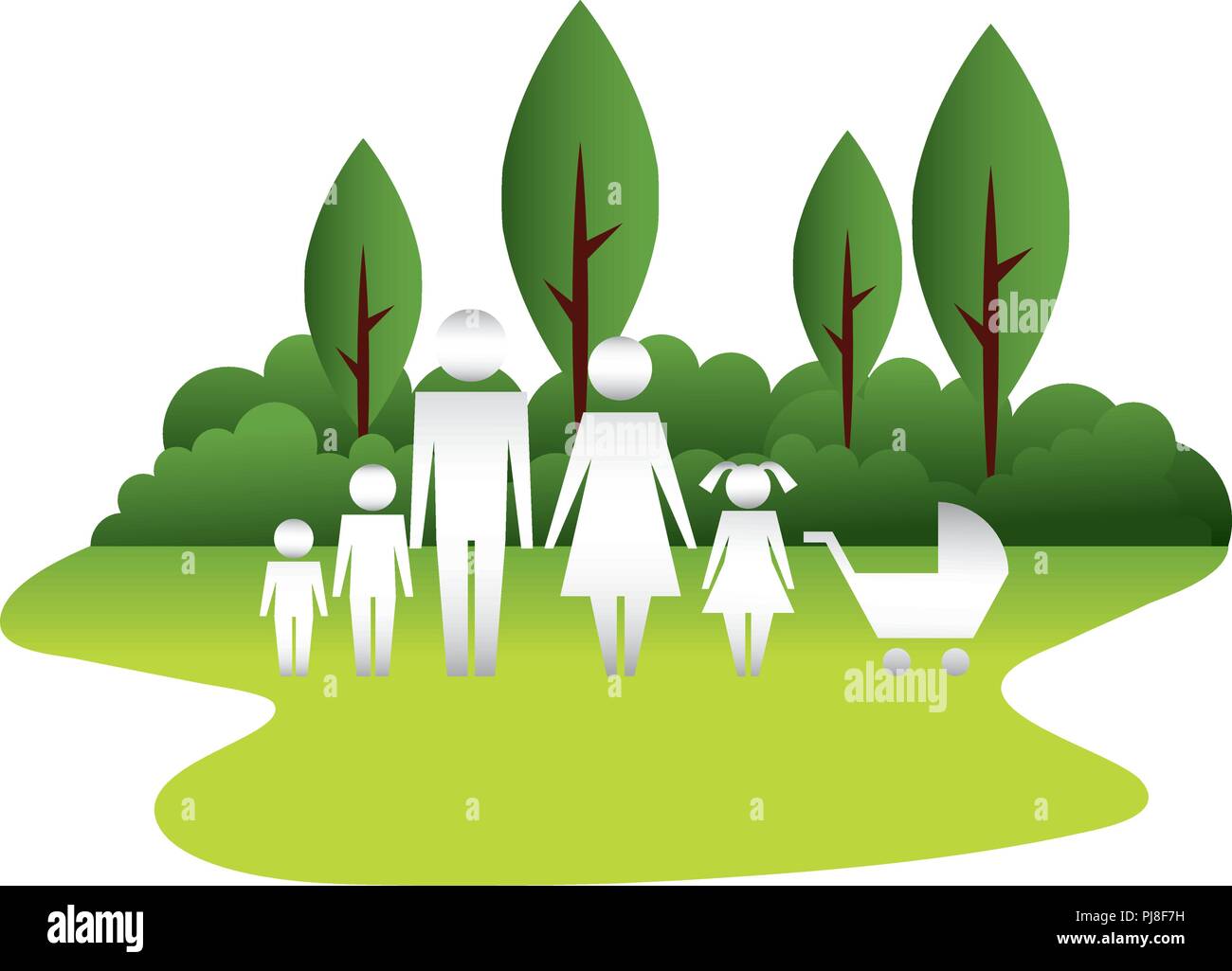 Silhouette de la famille et baby voir en mode paysage Illustration de Vecteur
