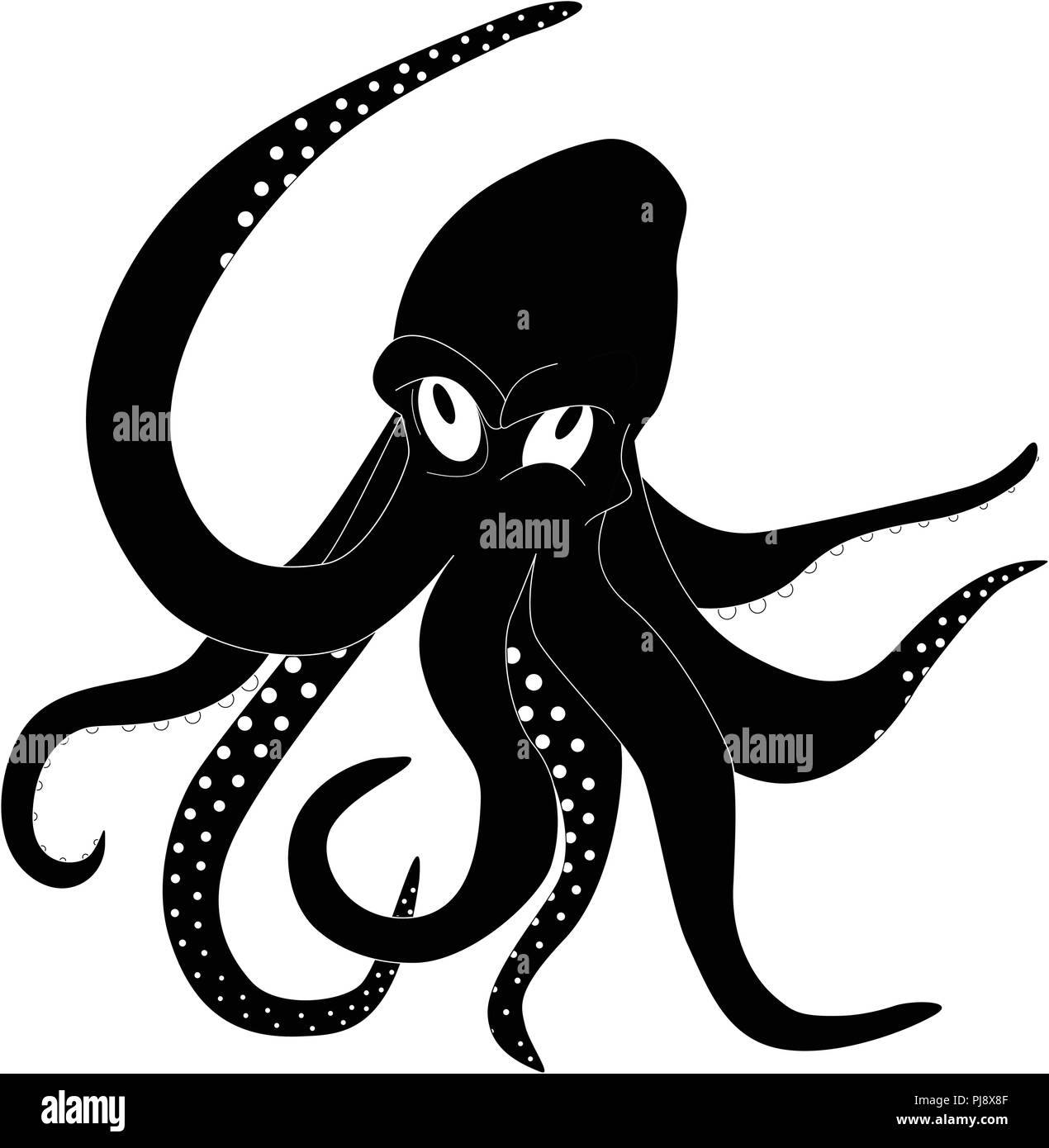 Cartoon octopus. Silhouette de la vie marine. Vector illustration. Illustration de Vecteur
