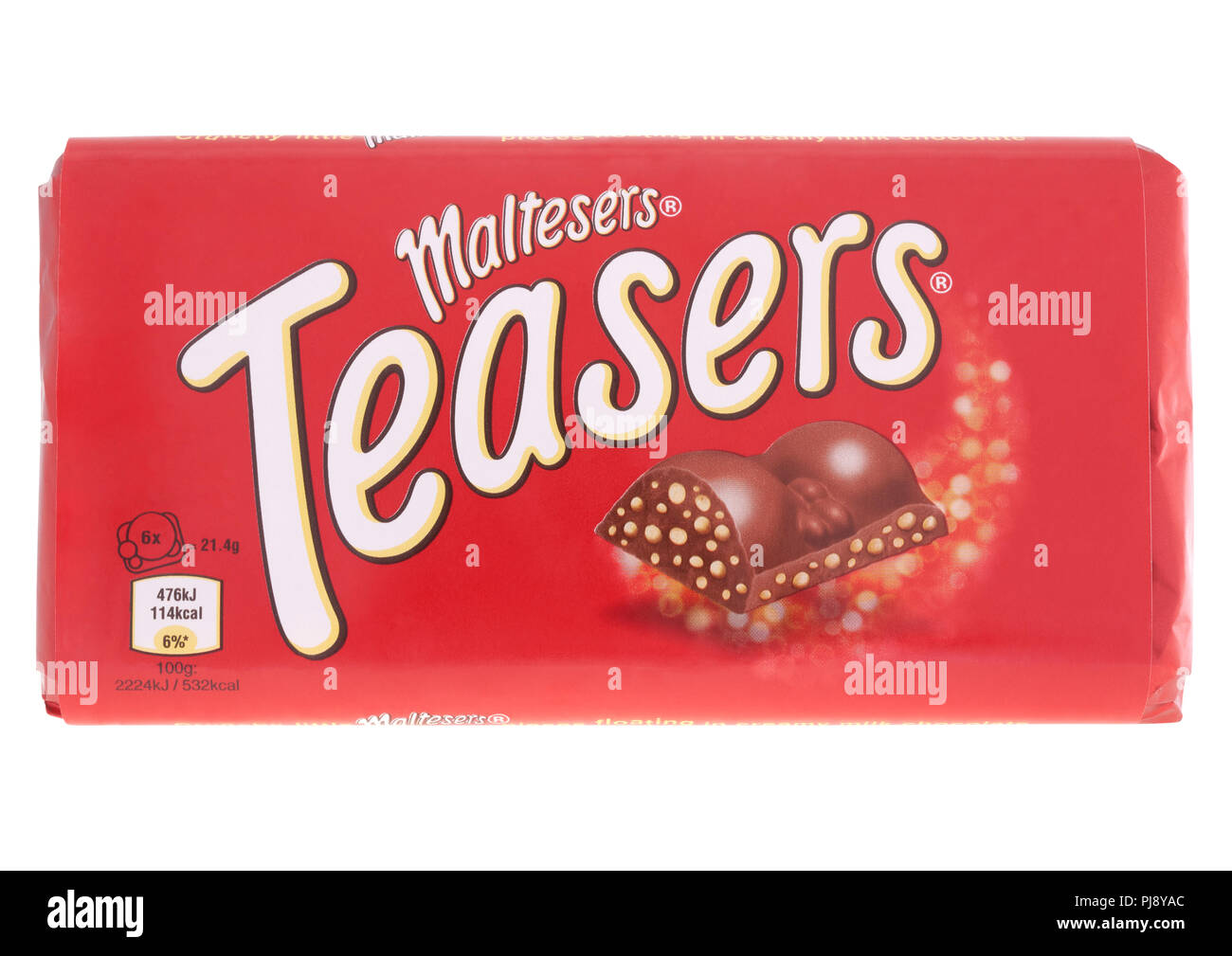 Bar de Maltesers réflexion chocolat sur fond blanc Banque D'Images