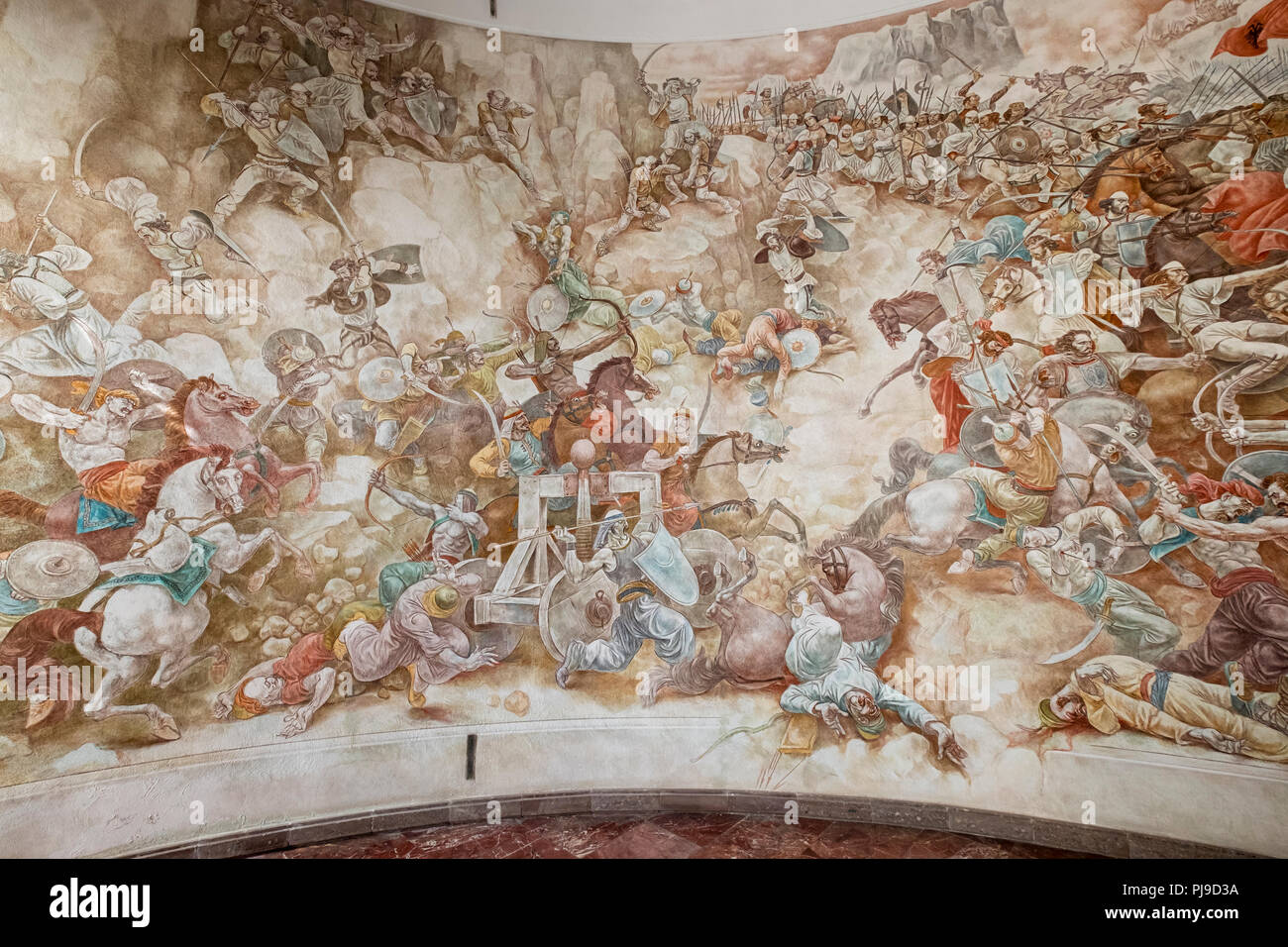 Peinture monumentale de la bataille de 1444 contre les Ottomans, Musée de Skanderbeg, Kruja, Krujë, Durrës Qar, Durres, Albanie Banque D'Images