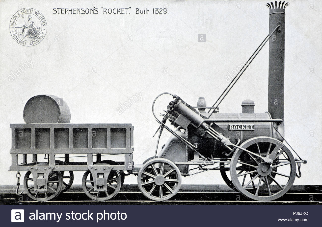 Stephensons Rocket locomotive à vapeur, construit en 1829, vintage carte postale de 1905 Banque D'Images